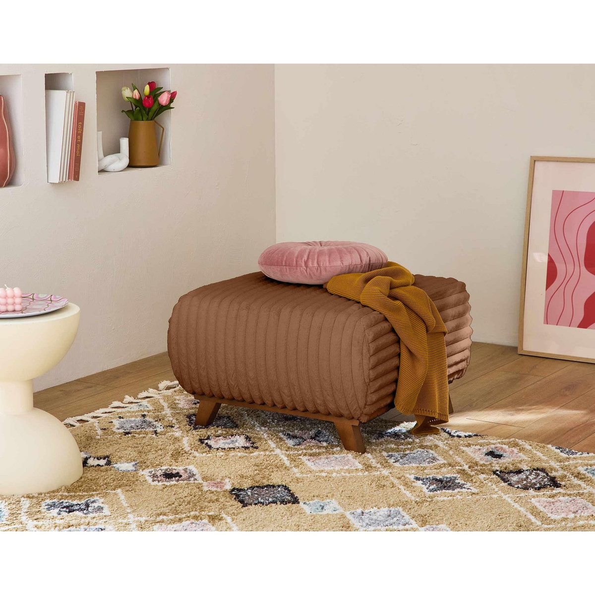 BEST MOBILIER Cristal - canapé 3 places - convertible avec coffre et pouf - en fausse fourrure côtelée