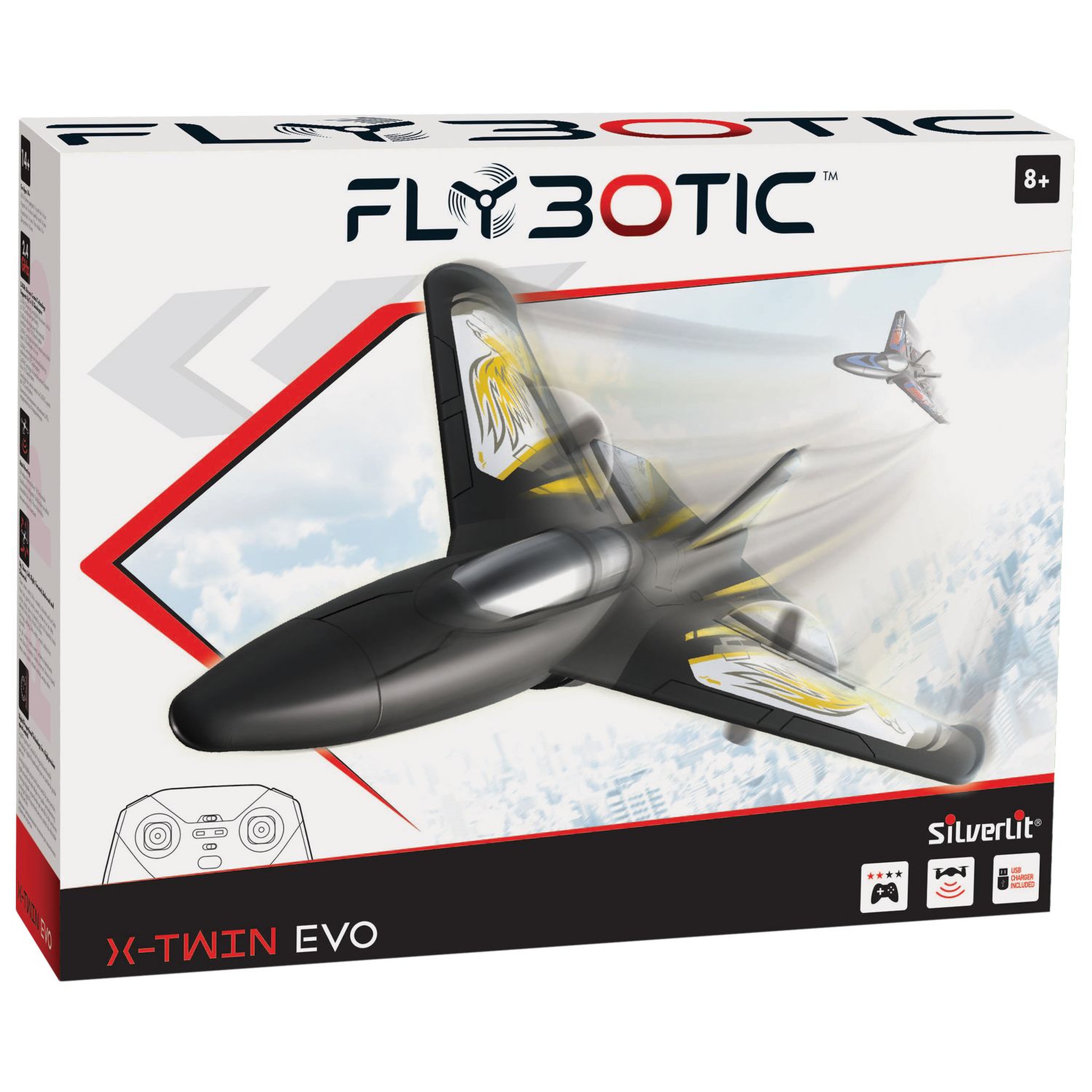 Voir la diapositive 2 : SILVERLIT Flybotic by Silverlit - Avion Télécommandé X-Twin 30 cm jaune