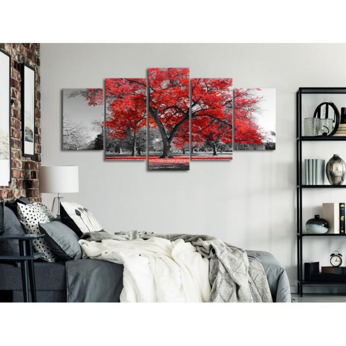 Paris Prix Tableau 5 Panneaux  Autumn in the Park Wide Red