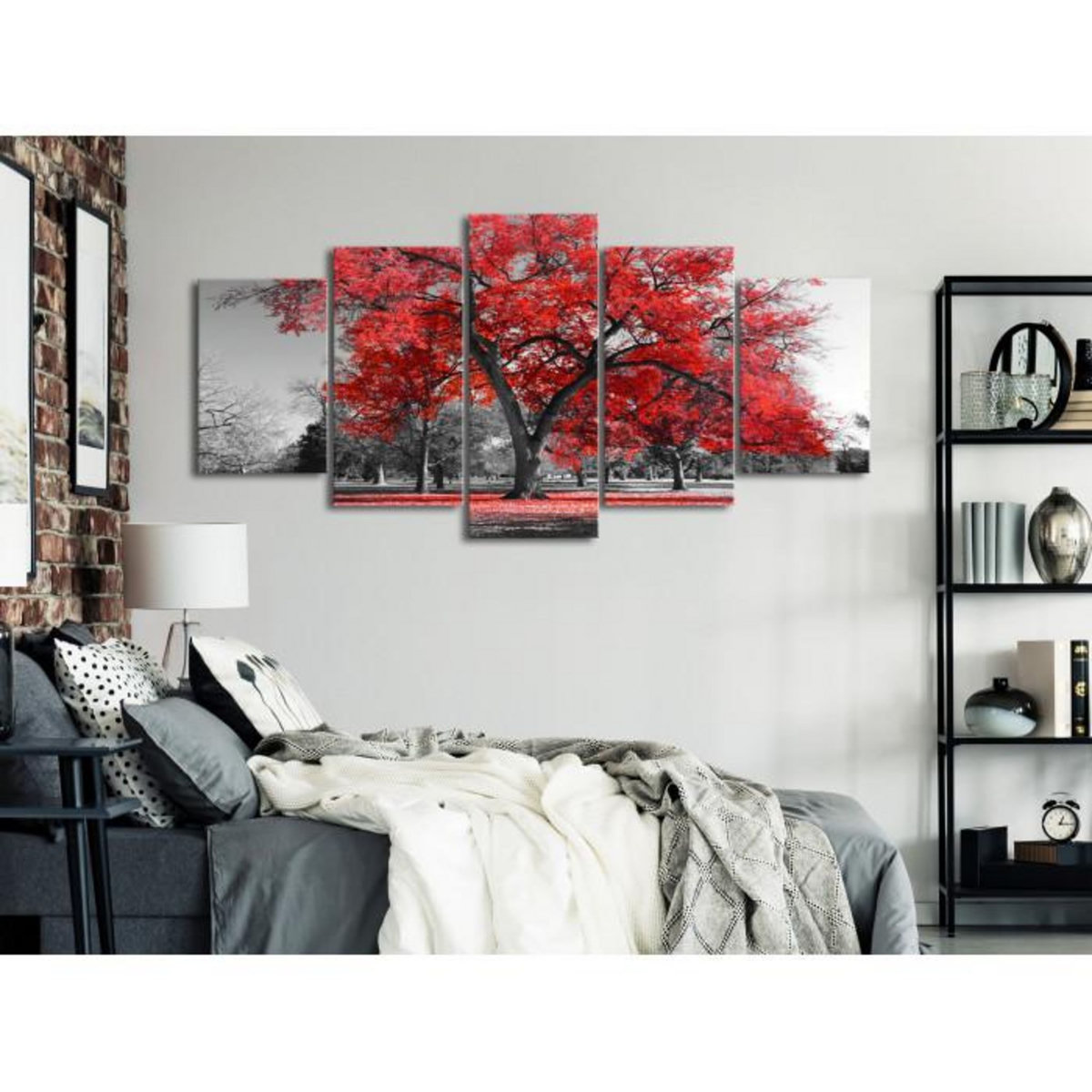 Paris Prix Tableau 5 Panneaux  Autumn in the Park Wide Red