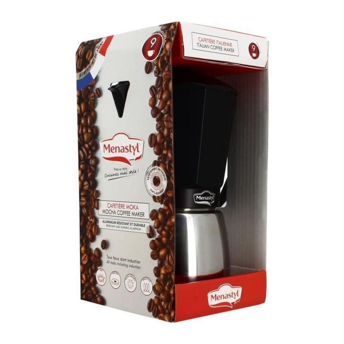MENASTYL Cafetiere Italienne - MENASTYL - 3935071 - Aluminium - 9 tasses - Tous feux dont induction