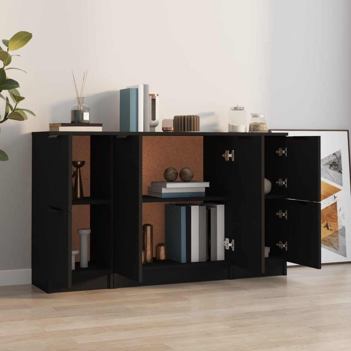 VIDAXL Buffets 3 pcs noir bois d'ingenierie