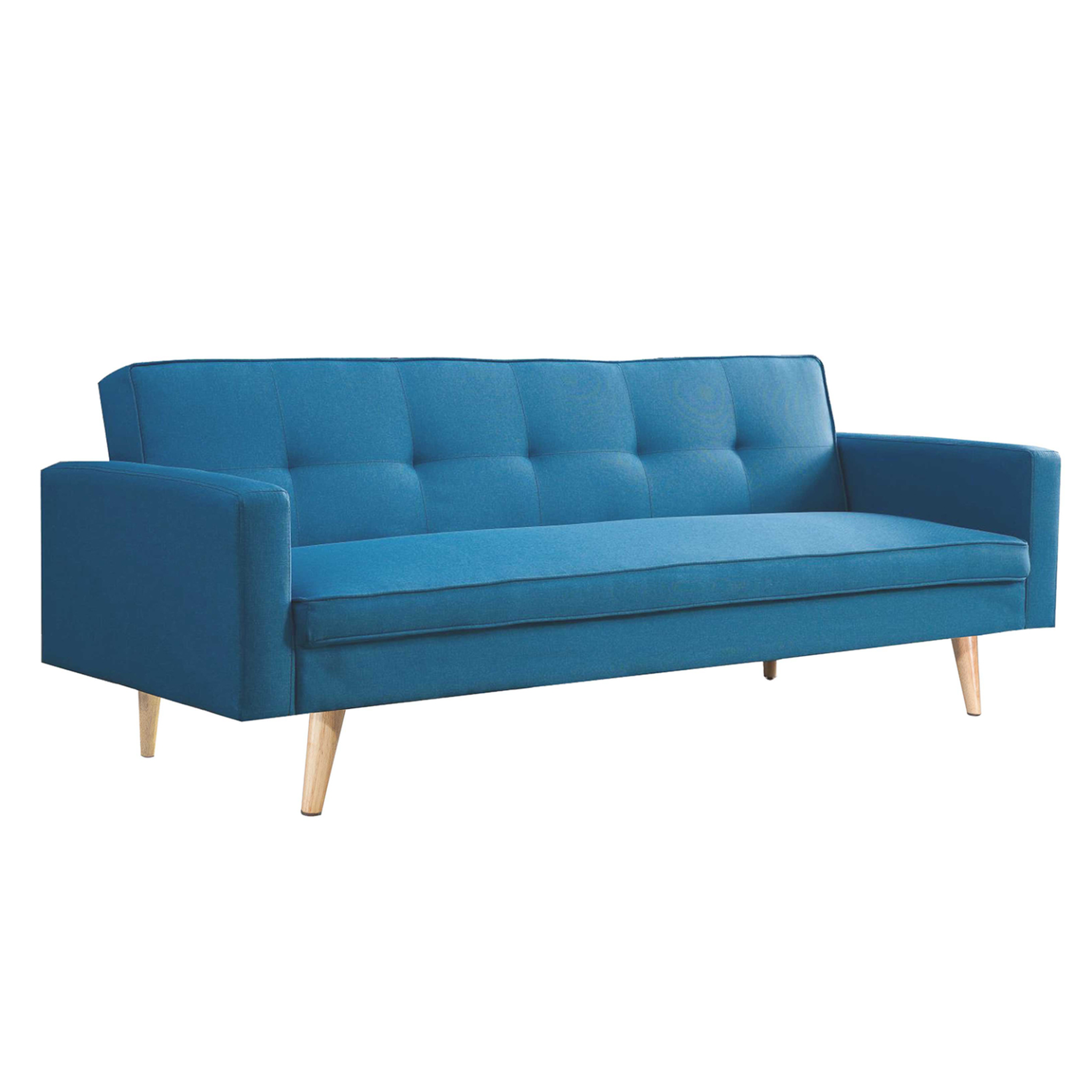 ID MARKET Canapé droit scandinave 3 places convertible lars en tissu bleu canard