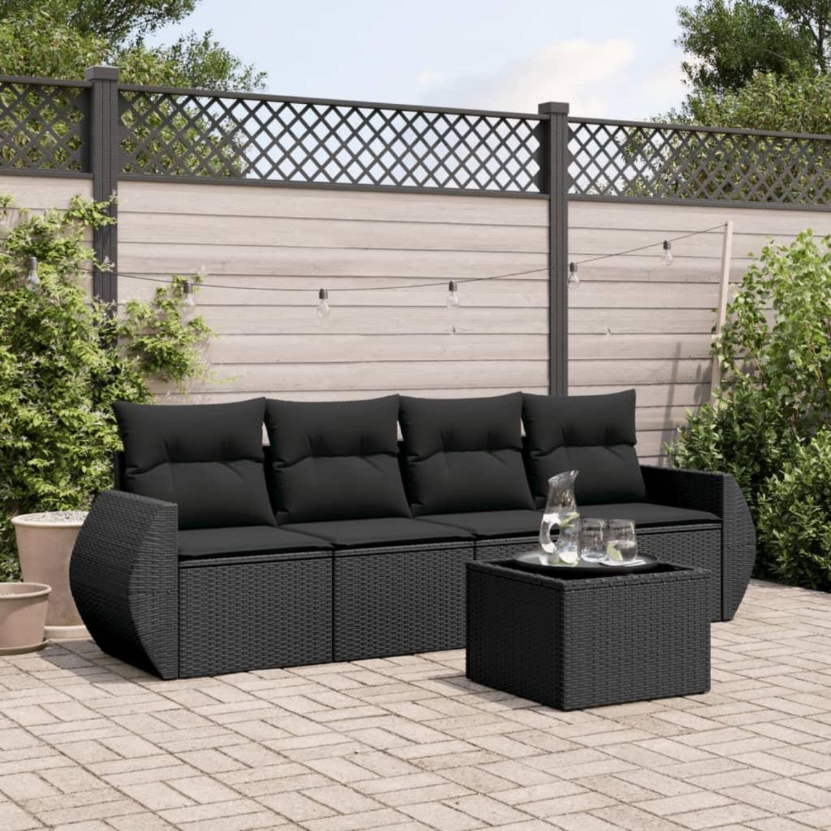 VIDAXL Salon de jardin 5 pcs avec coussins noir resine tressee