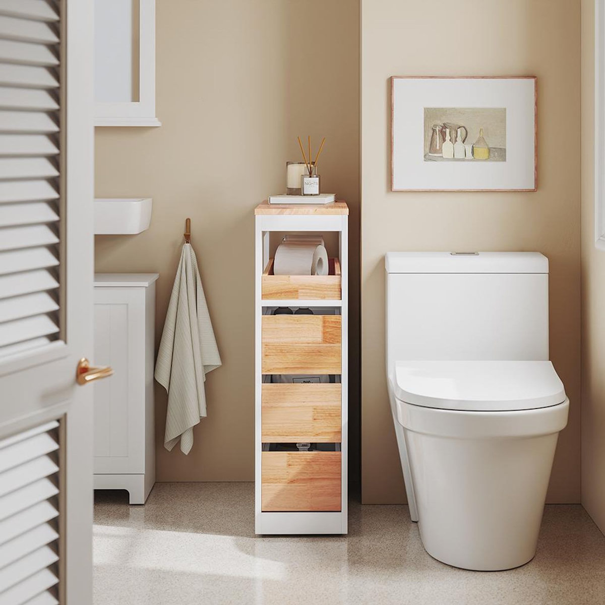 SOBUY SoBuy - Meuble bas de salle de bain à trois tiroirs - Blanc - 65x23x82cm - Minimaliste - BZR54-IV-NW