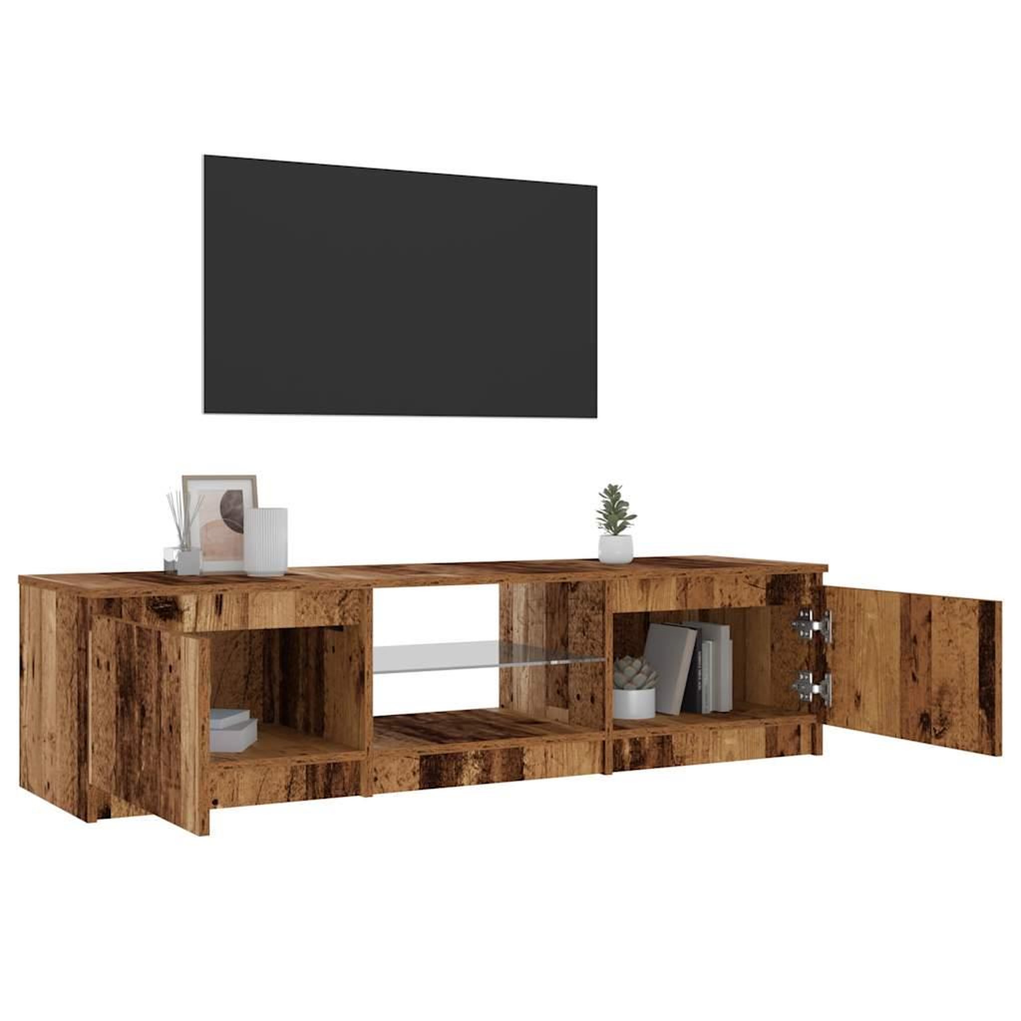 Voir la diapositive 4 : VIDAXL Meuble TV avec lumieres LED vieux bois bois d'ingenierie