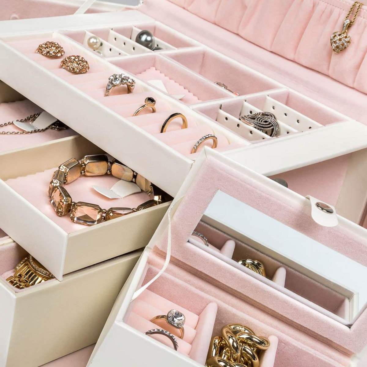 tectake Boîte à bijoux pour une protection optimale contre les rayures et poussières 24 compartiments blanc