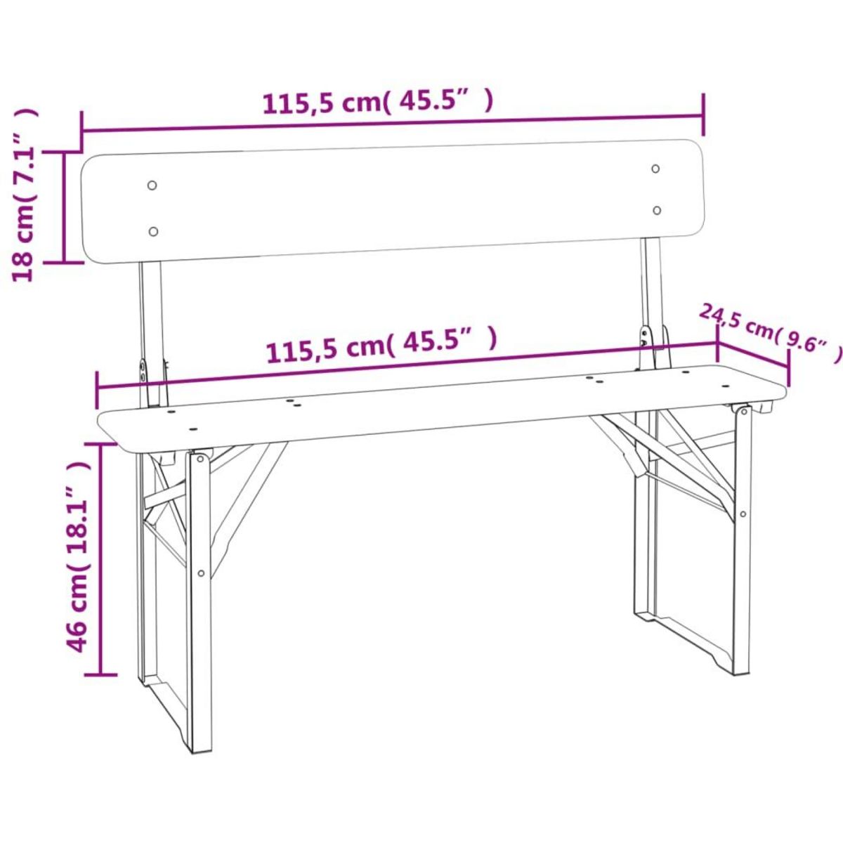 VIDAXL Ensemble de tables a biere pliantes 3 pcs bois massif de sapin