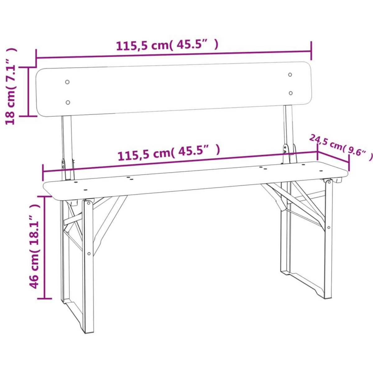 VIDAXL Ensemble de tables a biere pliantes 3 pcs bois massif de sapin