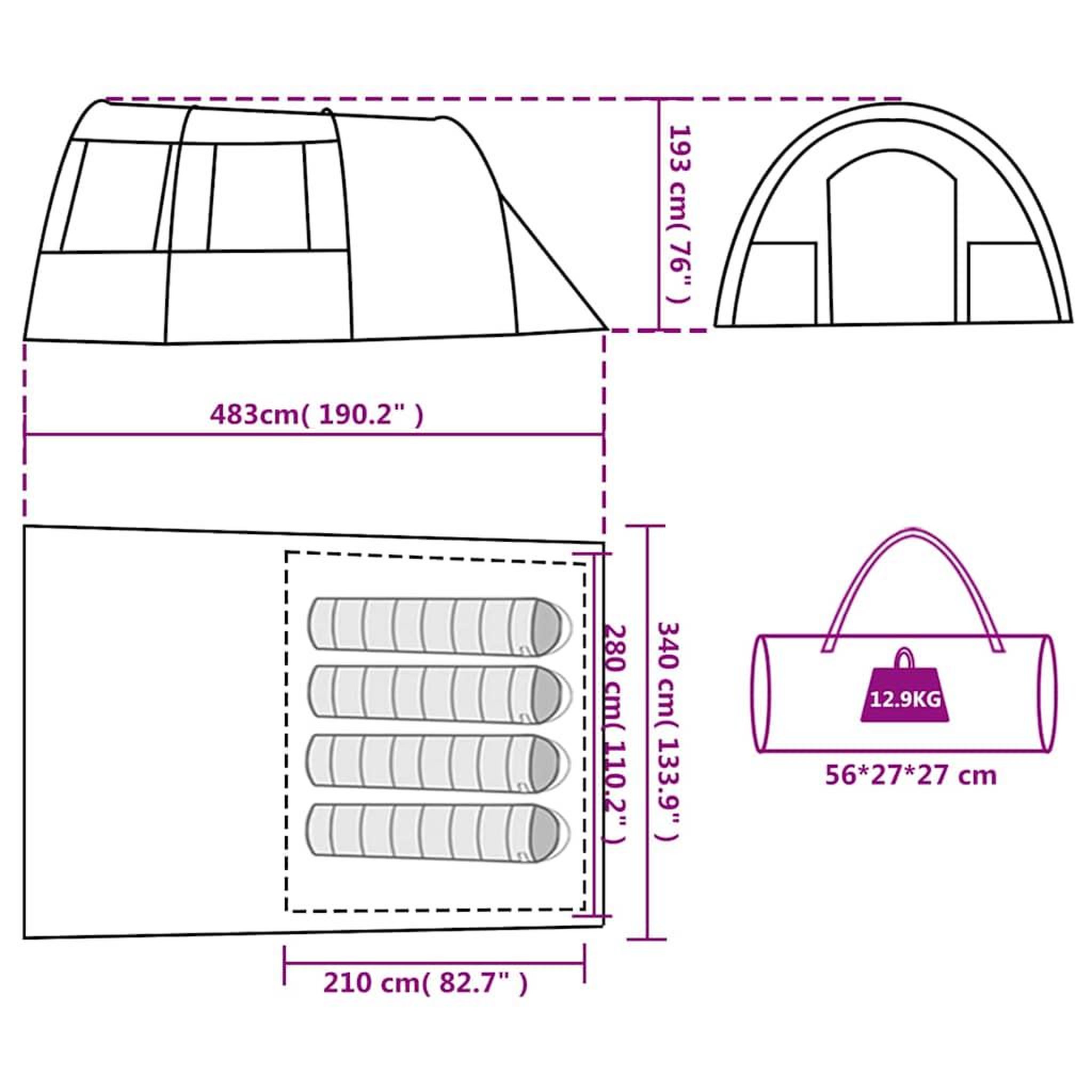 Voir la diapositive 6 : VIDAXL Tente de camping tunnel 4 personnes bleu impermeable