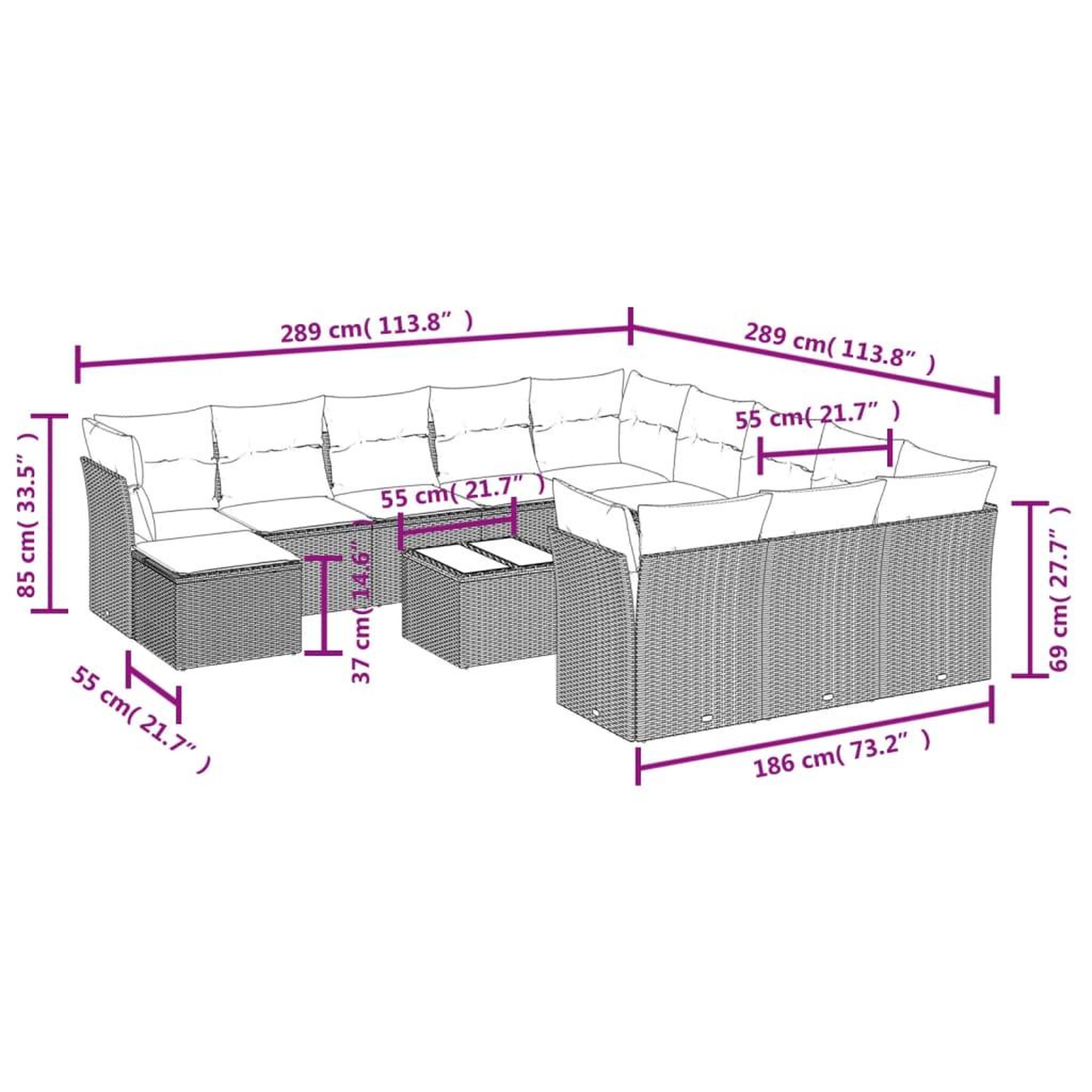 Voir la diapositive 3 : VIDAXL Salon de jardin avec coussins 13 pcs beige resine tressee