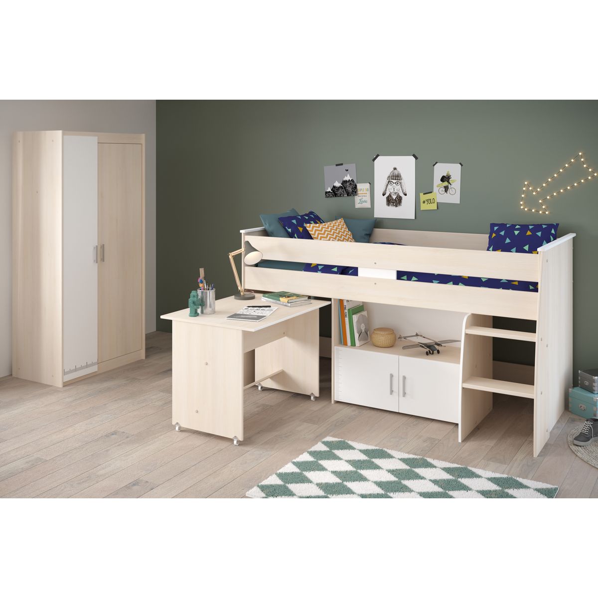 Lit combiné enfant SACHA, avec bureau et rangement