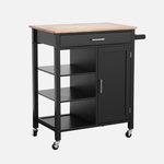 SWEEEK Desserte de cuisine BENDOR plateau en bois d'hévéa, 83 x 47 x 91 cm, 1 poignée, 4 roues, 1 tiroir, 5 étagères, 1 porte, style contemporain. Coloris disponibles : Blanc, Noir