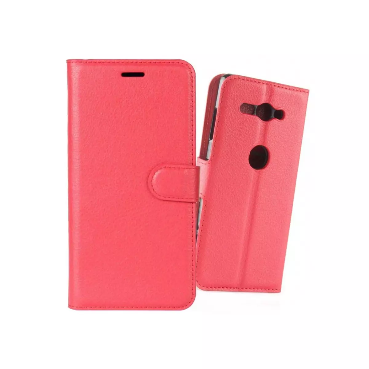 amahousse Housse Sony Xperia XZ2 Compact folio rouge grainé et languette aimantée