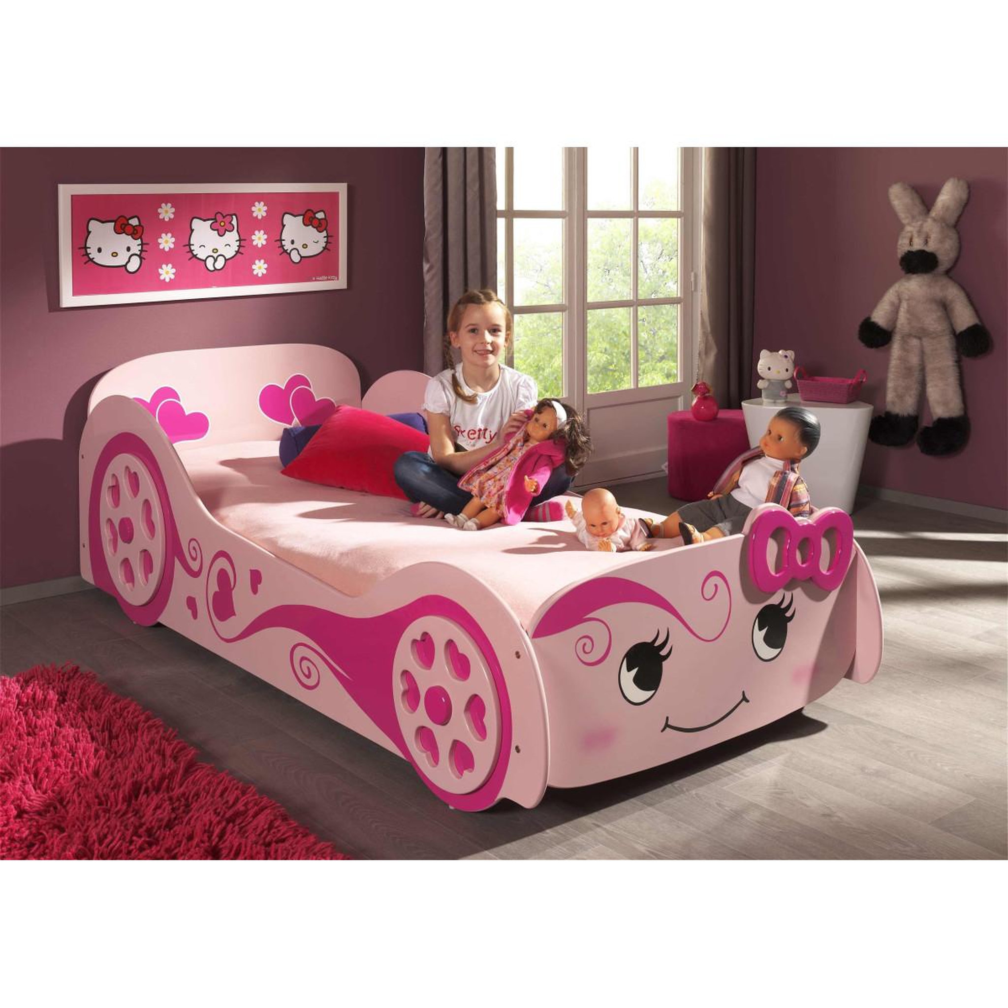 Voir la diapositive 2 : Paris Prix Pack - lit enfant & matelas  love  90x200cm rose