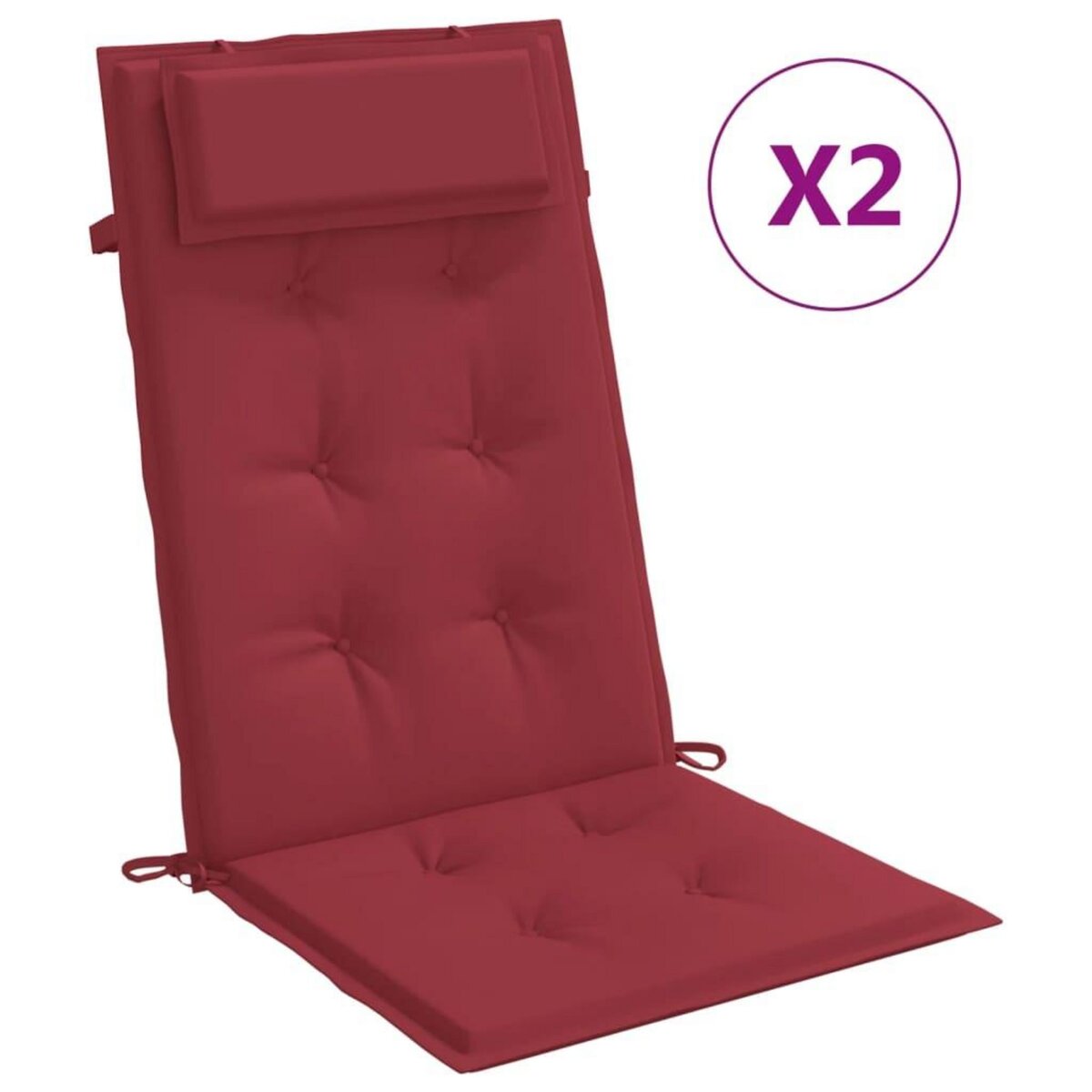 VIDAXL Coussins de chaise a dossier haut lot de 2 rouge bordeaux