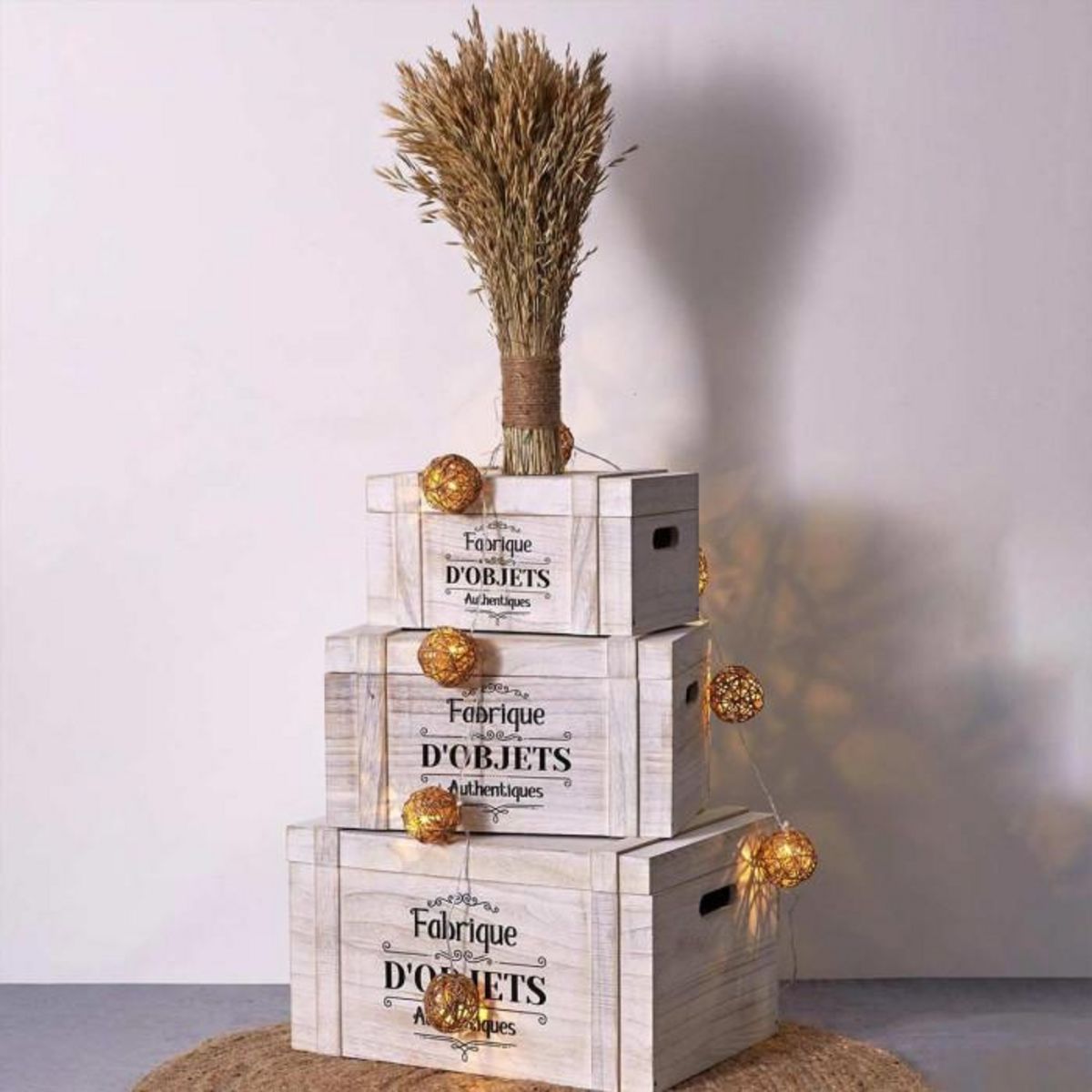 Paris Prix Guirlande Lumineuse 8 LED  Boule Rotin  156cm Naturel