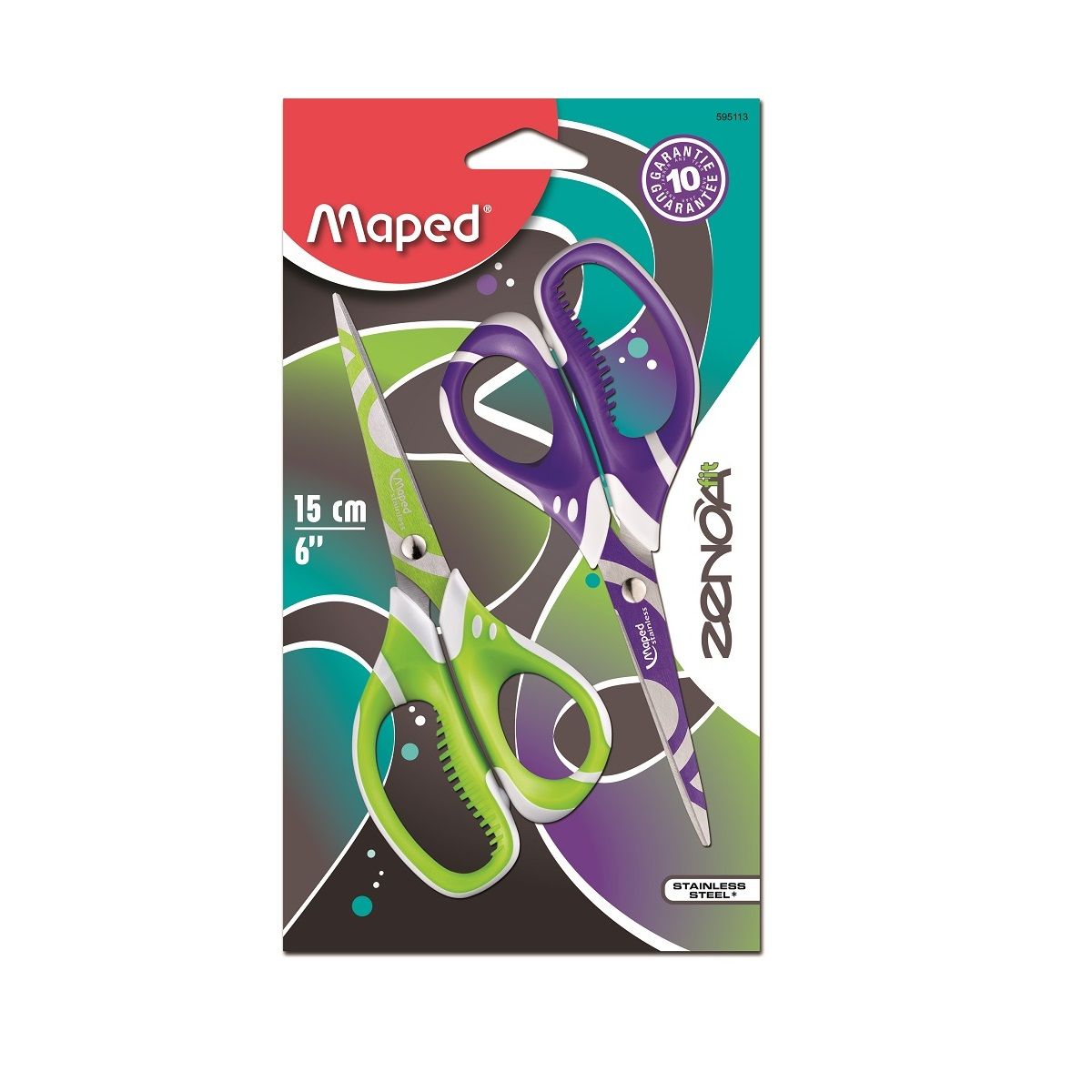 MAPED  Lot de 2 paire de ciseaux asymétriques 15cm Zenoa Vert/Violet