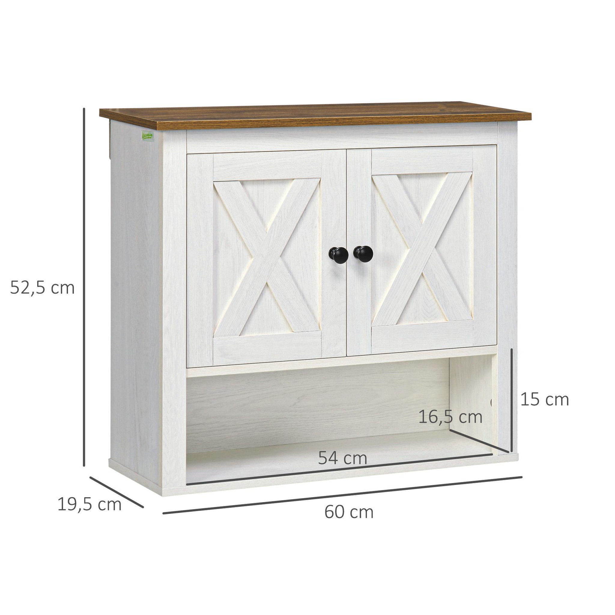 Voir la diapositive 3 : KLEANKIN Armoire murale salle de bain style rustique chic - 2 portes, étagère, niche - effet bois noyer écru