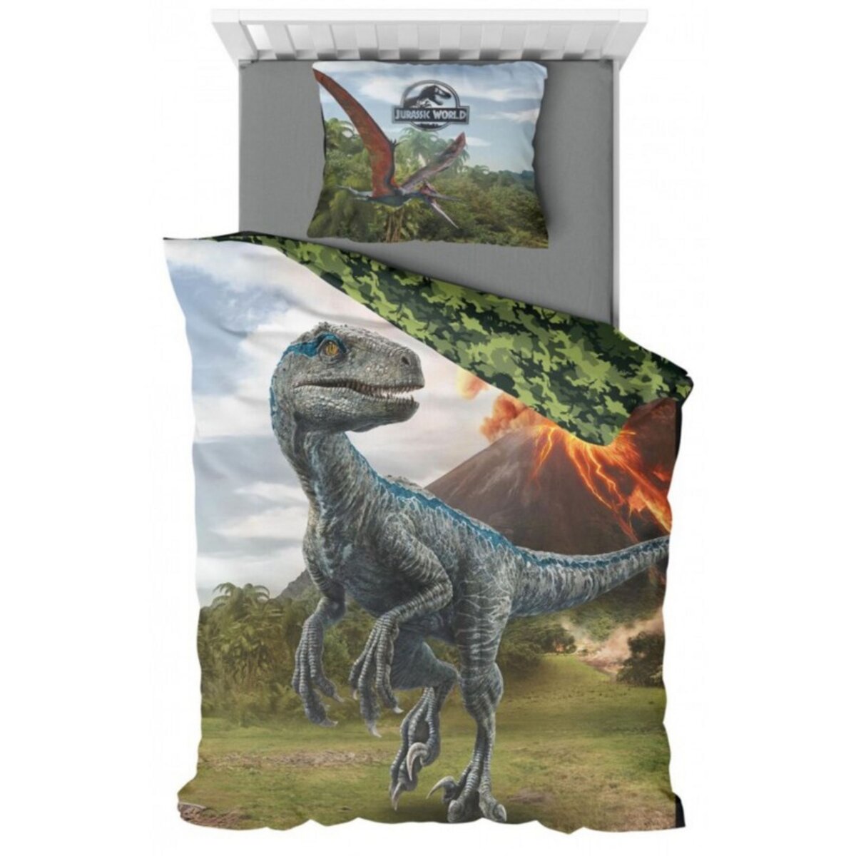 DISNEY Jurassic World - Parure de lit enfant Dinosaure - Housse de couette 140x200 cm Taie 63x63 cm