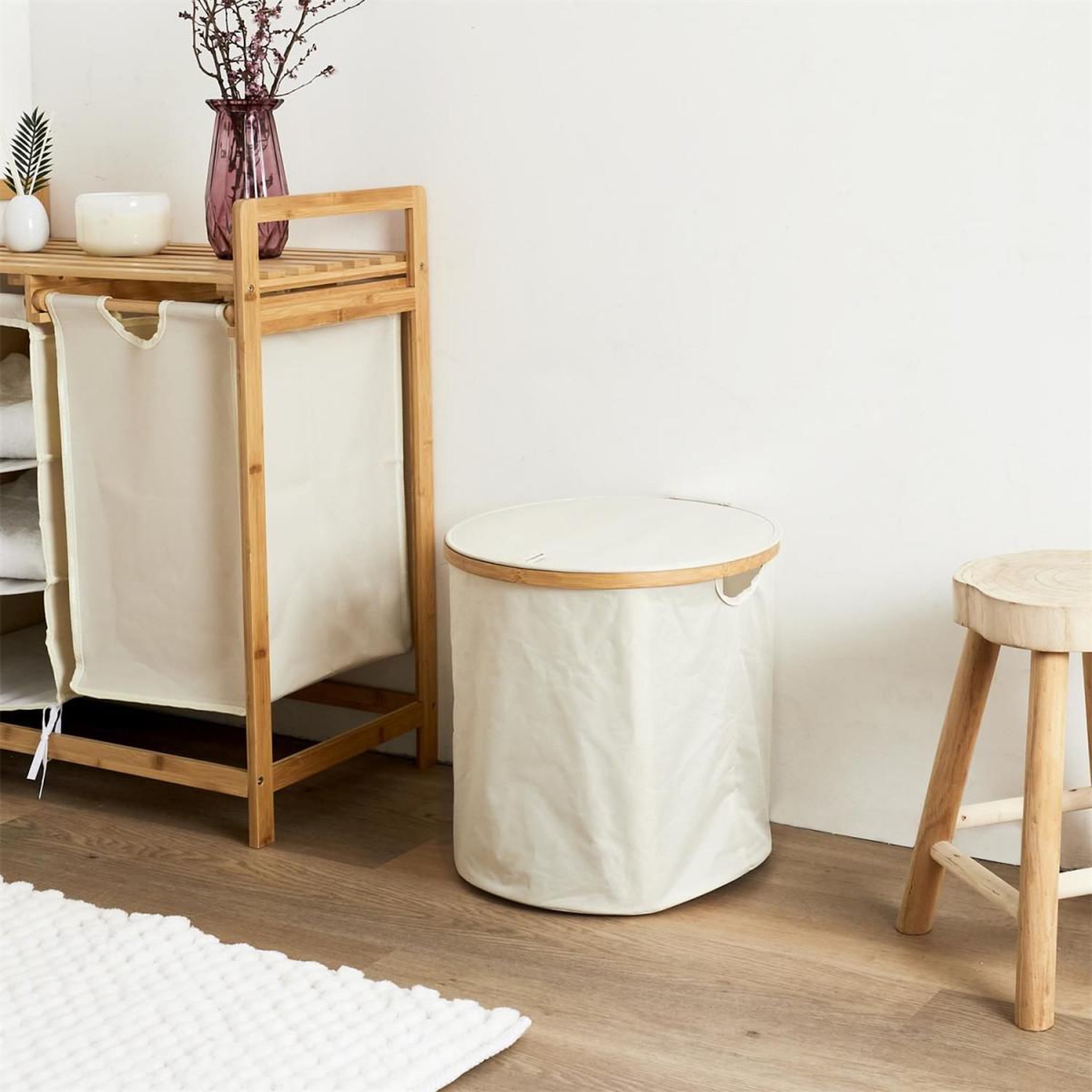Voir la diapositive 5 : The Home Deco Factory Panier de rangement rond  cerclage  38cm beige