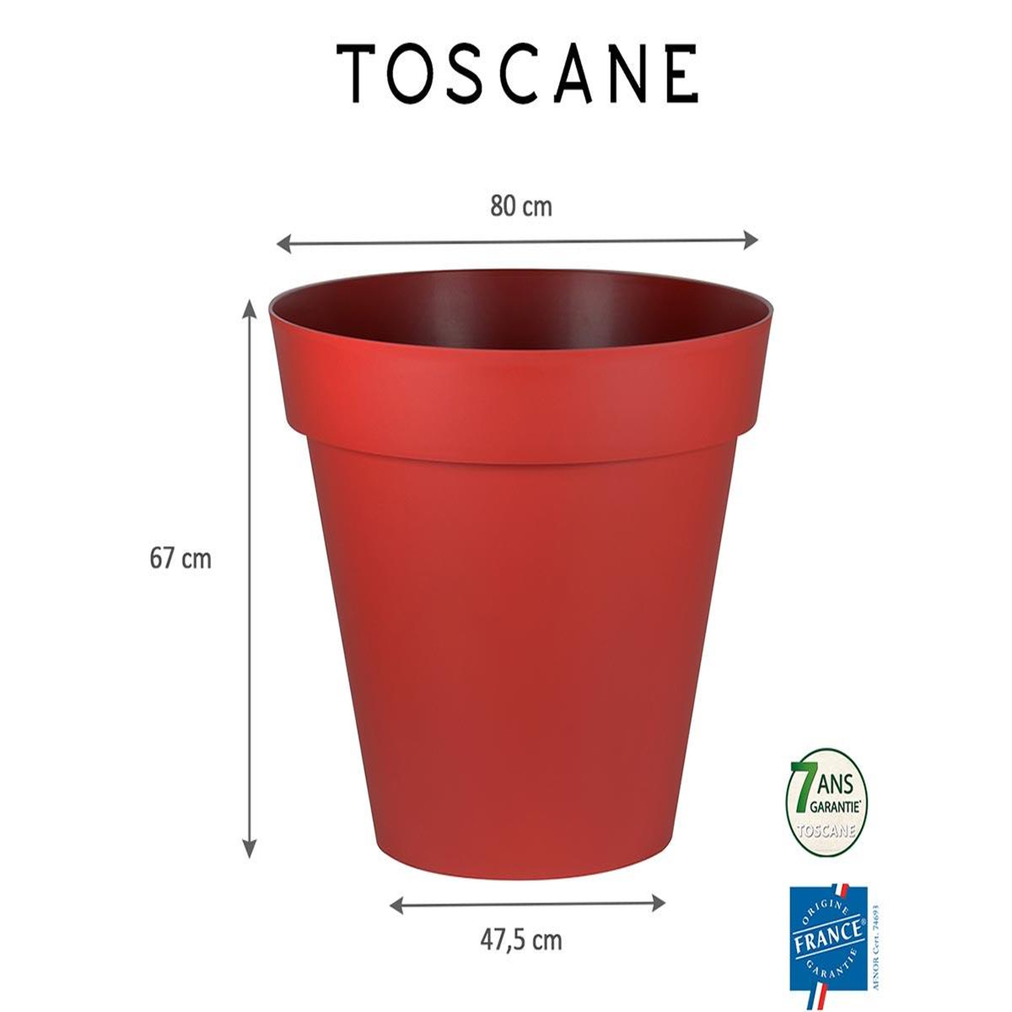 Voir la diapositive 2 : Eda Pot de fleur rond Toscane Ø 80 x H.66 cm - Rouge rubis - Eda