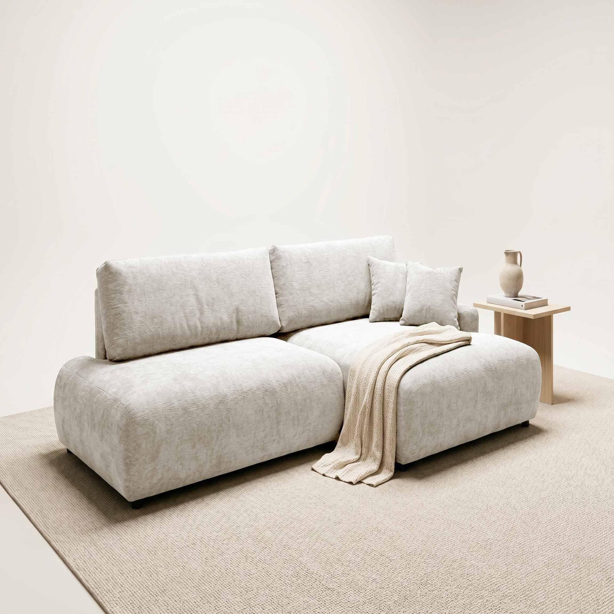 Voir la diapositive 2 : BEST MOBILIER Pivoine - canapé d'angle ouvert droit 4 places convertible avec coffre en tissu texturé