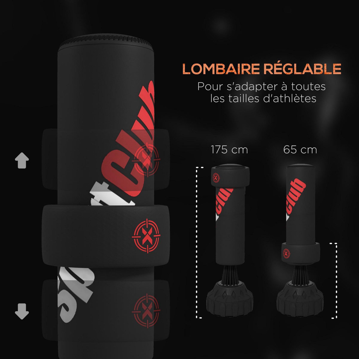HOMCOM Sac de frappe boxe sur pied punching ball autoportant cible de touche réglable ventouses antidérapantes noir