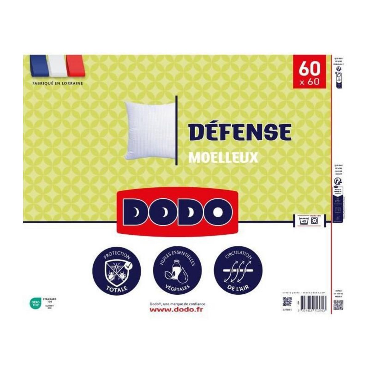 DODO DODO - Oreiller DEFENSE - 60 x 60 cm - 100% Polyester VOLUPT'AIR - Blanc