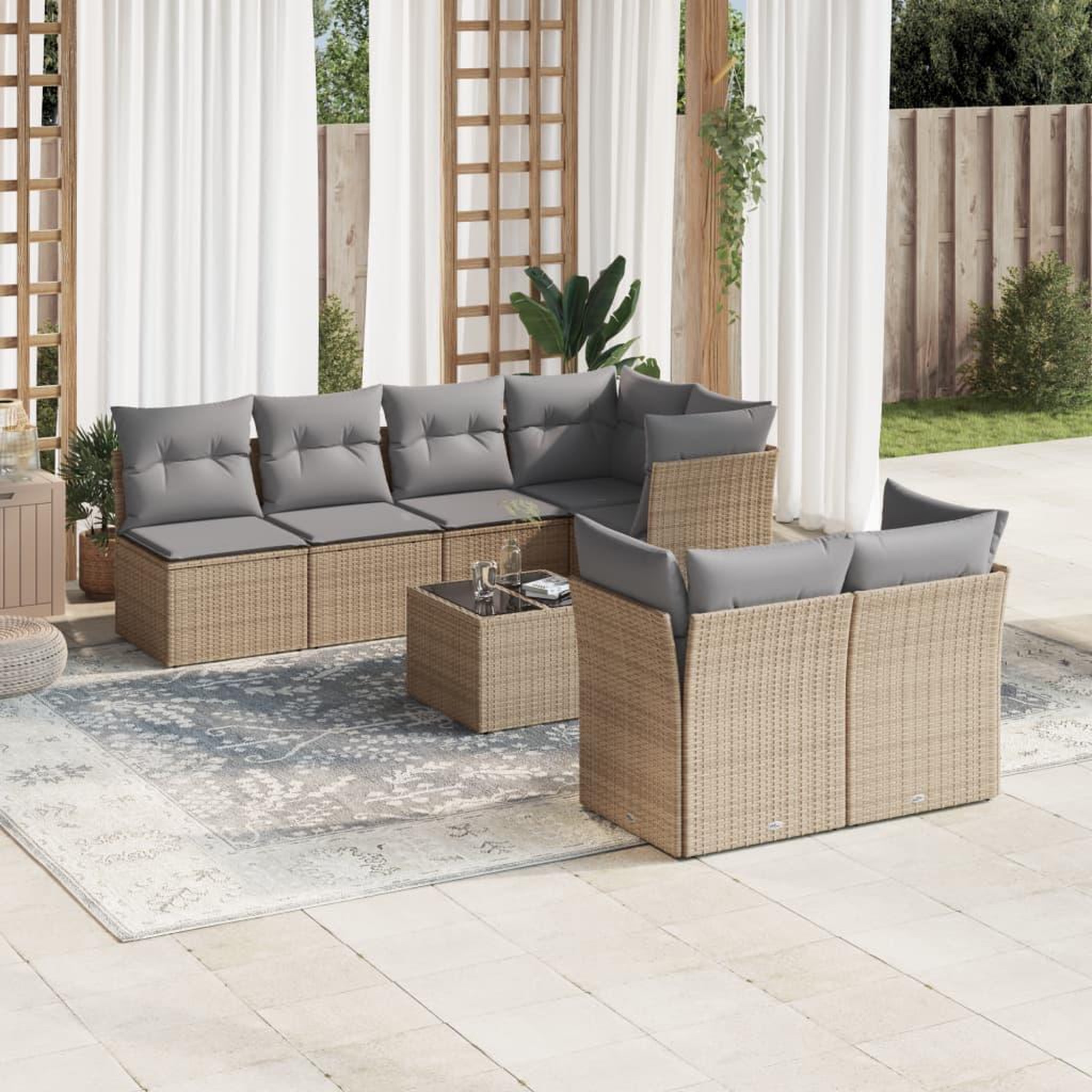 VIDAXL Salon de jardin avec coussins 8 pcs beige resine tressee