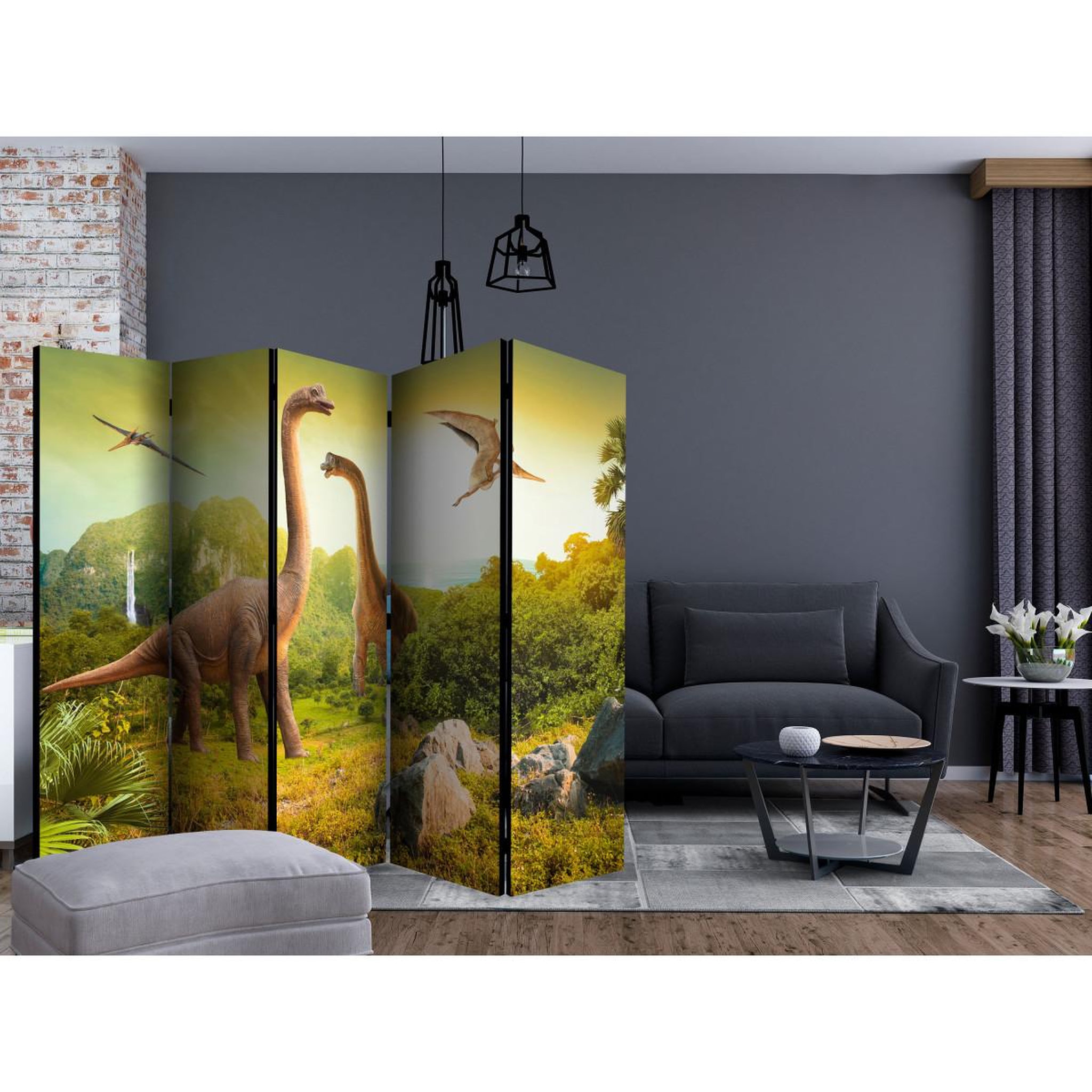 Voir la diapositive 2 : Paris Prix Paravent 5 volets  dinosaurs  172x225cm