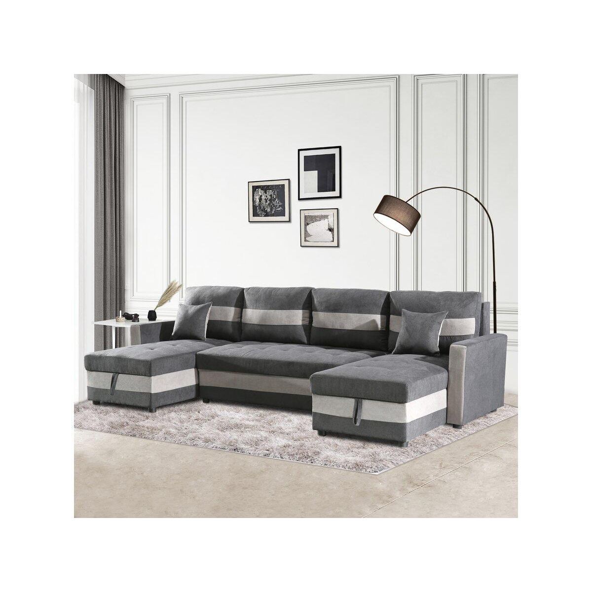 Habitat et Jardin Canapé panoramique convertible avec coffres de rangement  Antoine  - 5 places - Gris foncé/ Gris clair