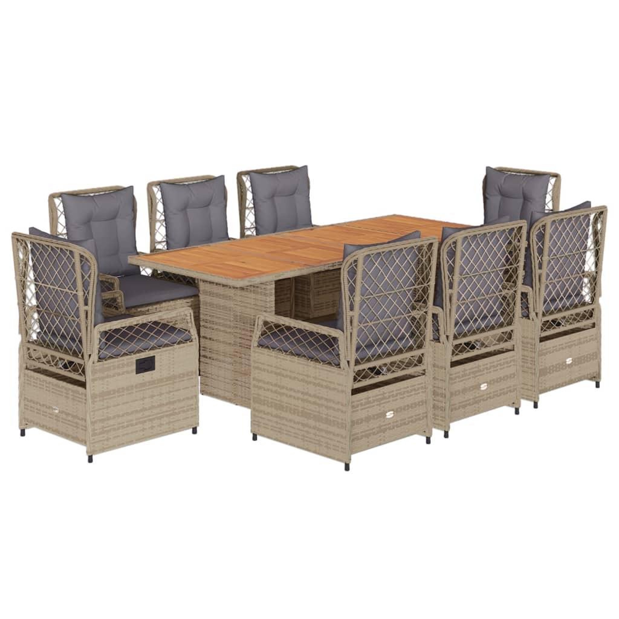 Voir la diapositive 2 : VIDAXL Ensemble a manger de jardin et coussins 9 pcs beige Poly rotin