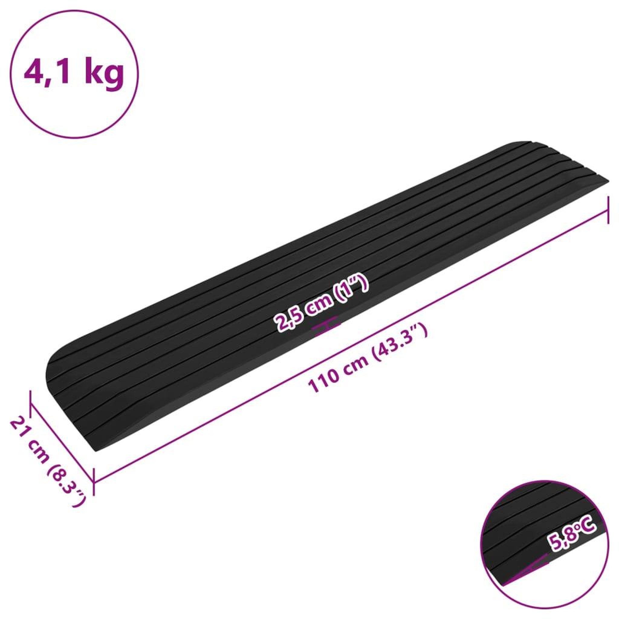 Voir la diapositive 6 : VIDAXL Rampes de seuil 2 pcs 110x21x2,5 cm Caoutchouc