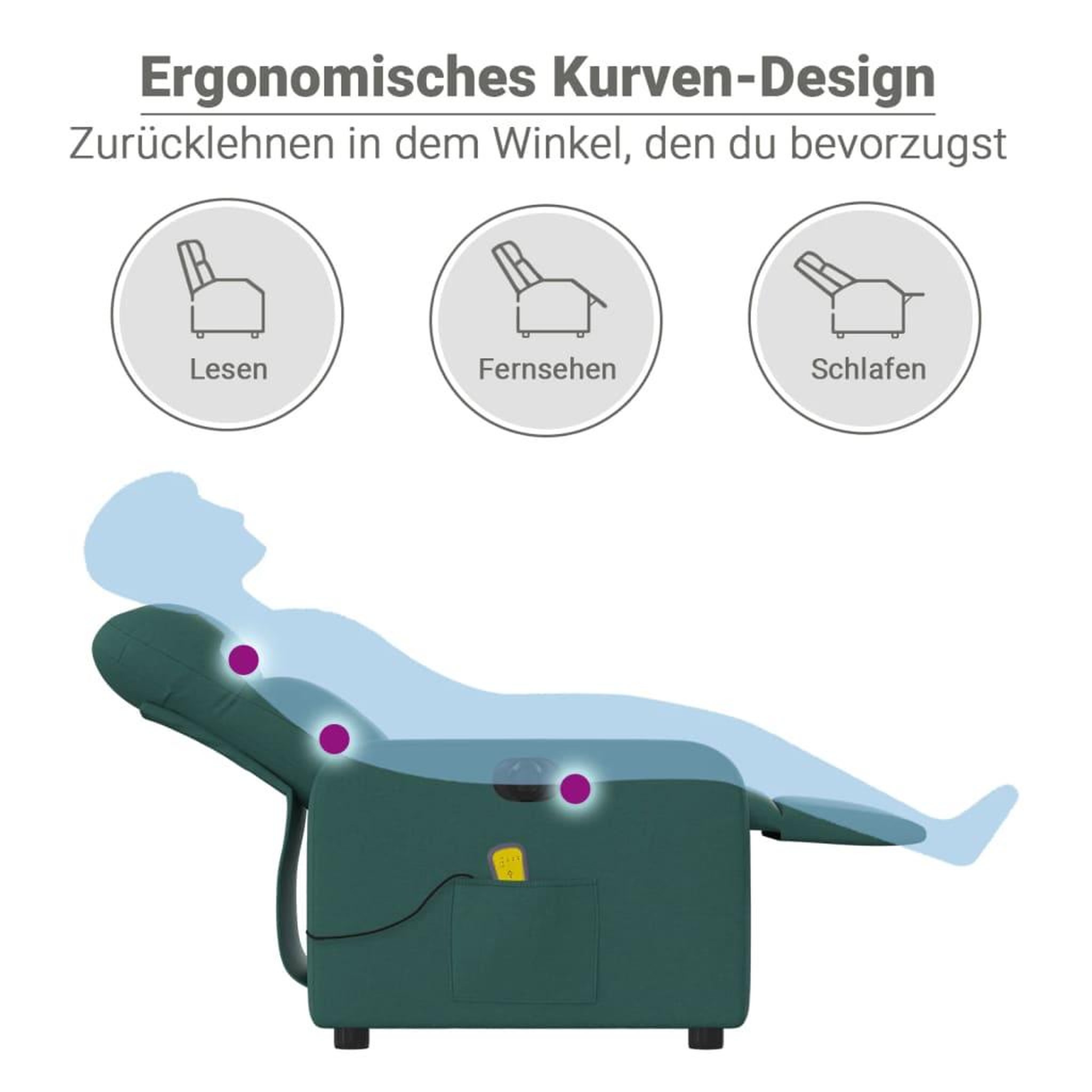 Voir la diapositive 6 : VIDAXL Fauteuil de massage inclinable electrique Vert fonce Tissu