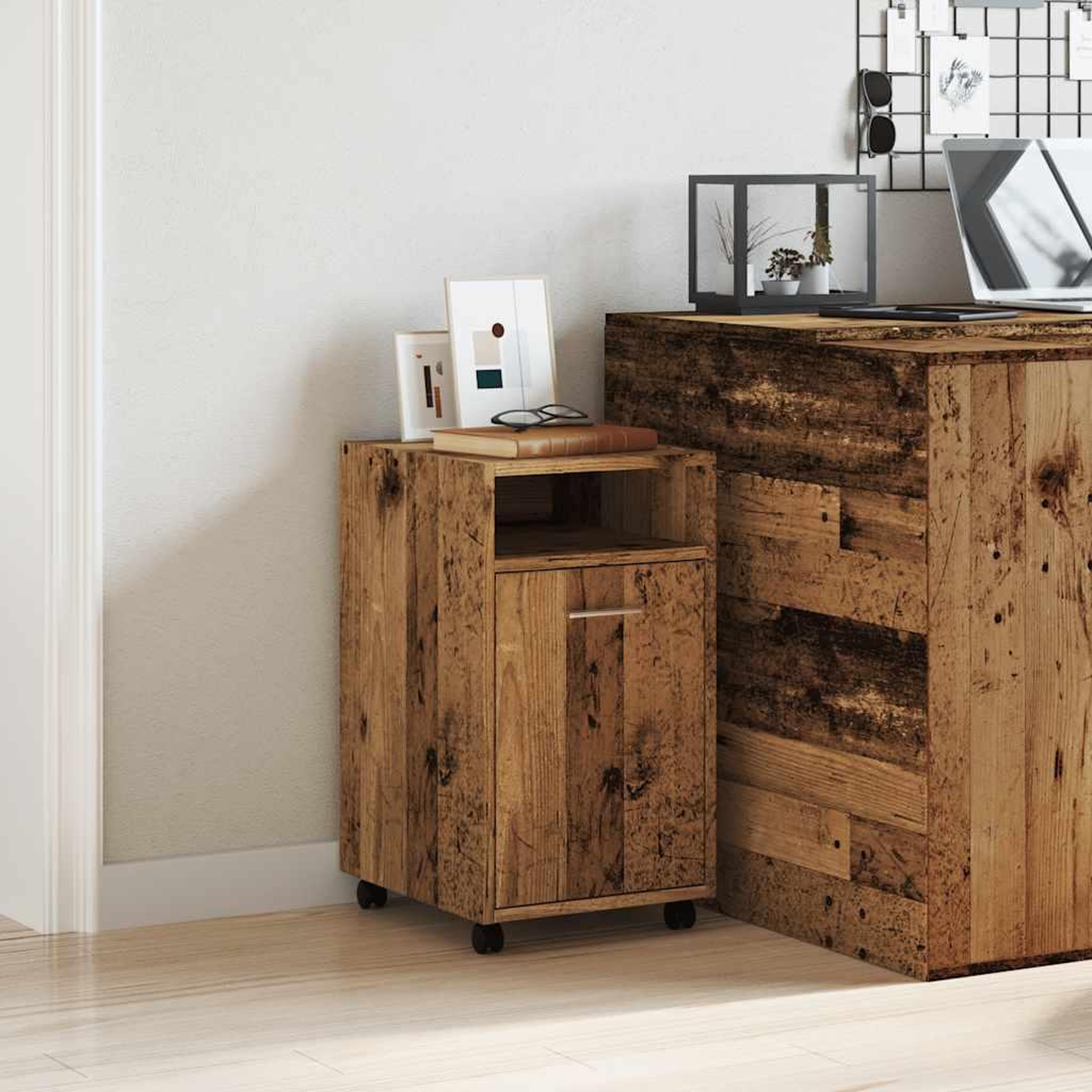 Voir la diapositive 3 : VIDAXL Armoire avec roues vieux bois 33x38x60 cm bois d'ingenierie