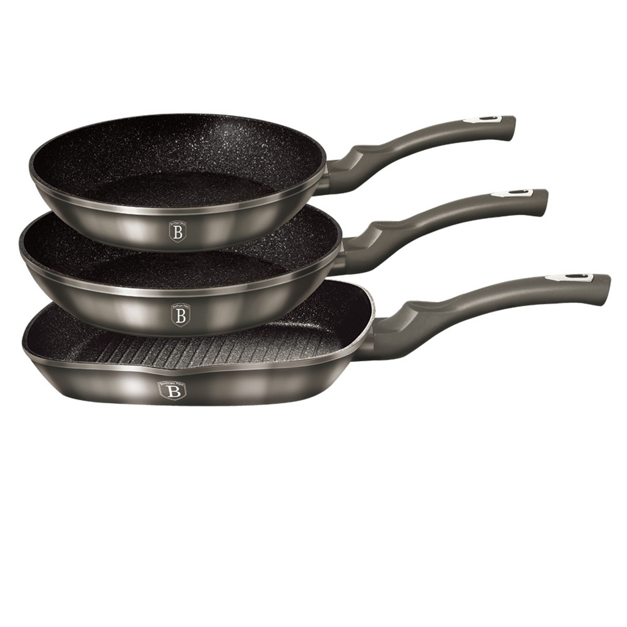 Set De 2 Poêles à Frire 1 Grill Induction 20-24-28cm Aluminium