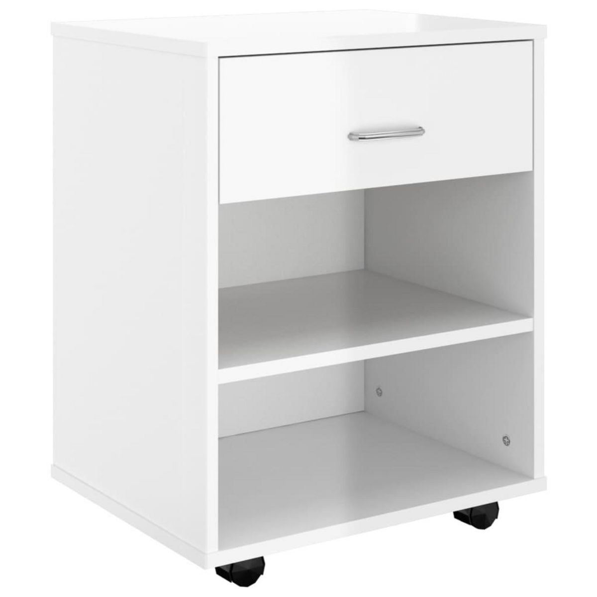 VIDAXL Armoire a roulettes Blanc brillant 46x36x59cm Bois d'ingenierie