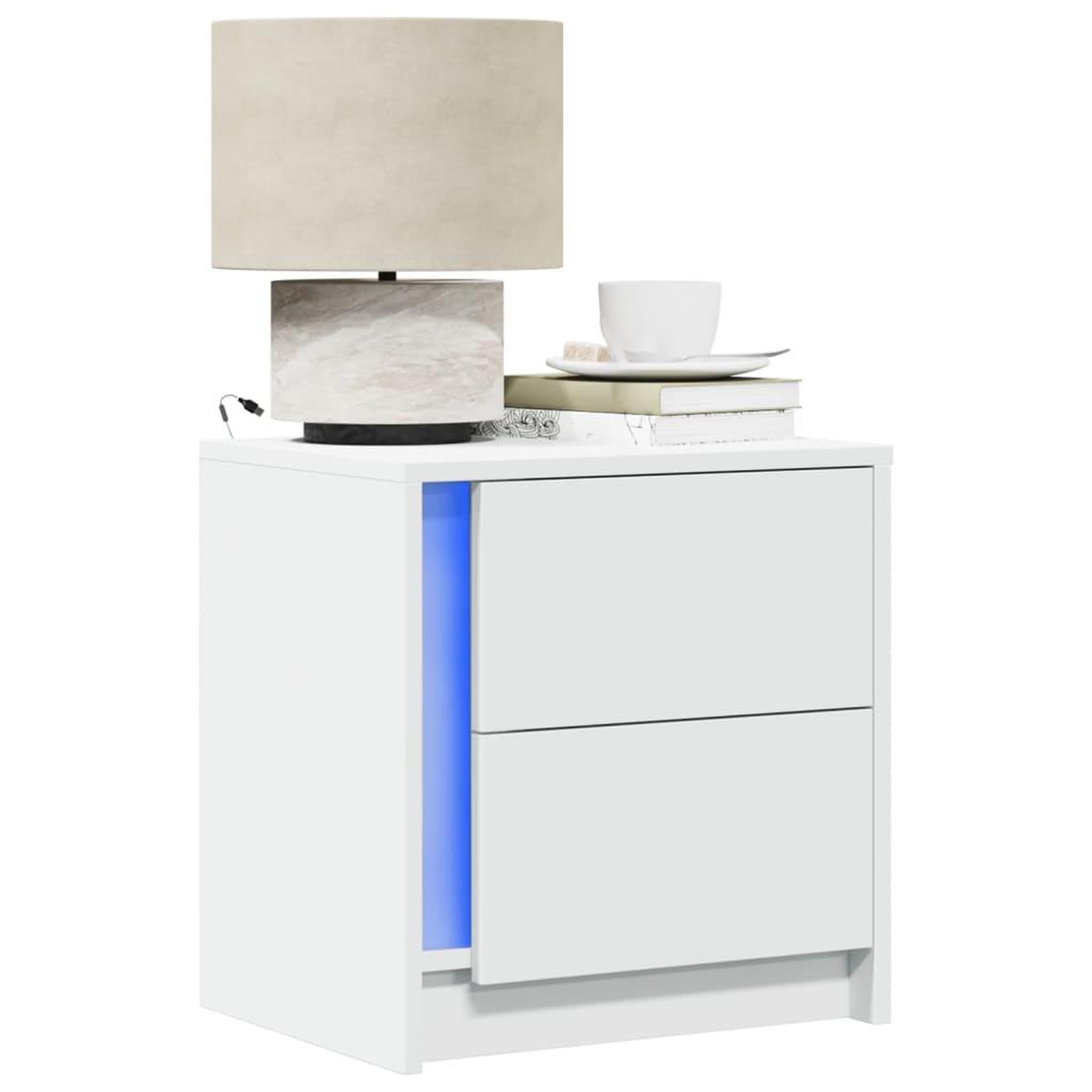 VIDAXL Armoires de chevet et lumieres LED 2pcs blanc bois d'ingenierie