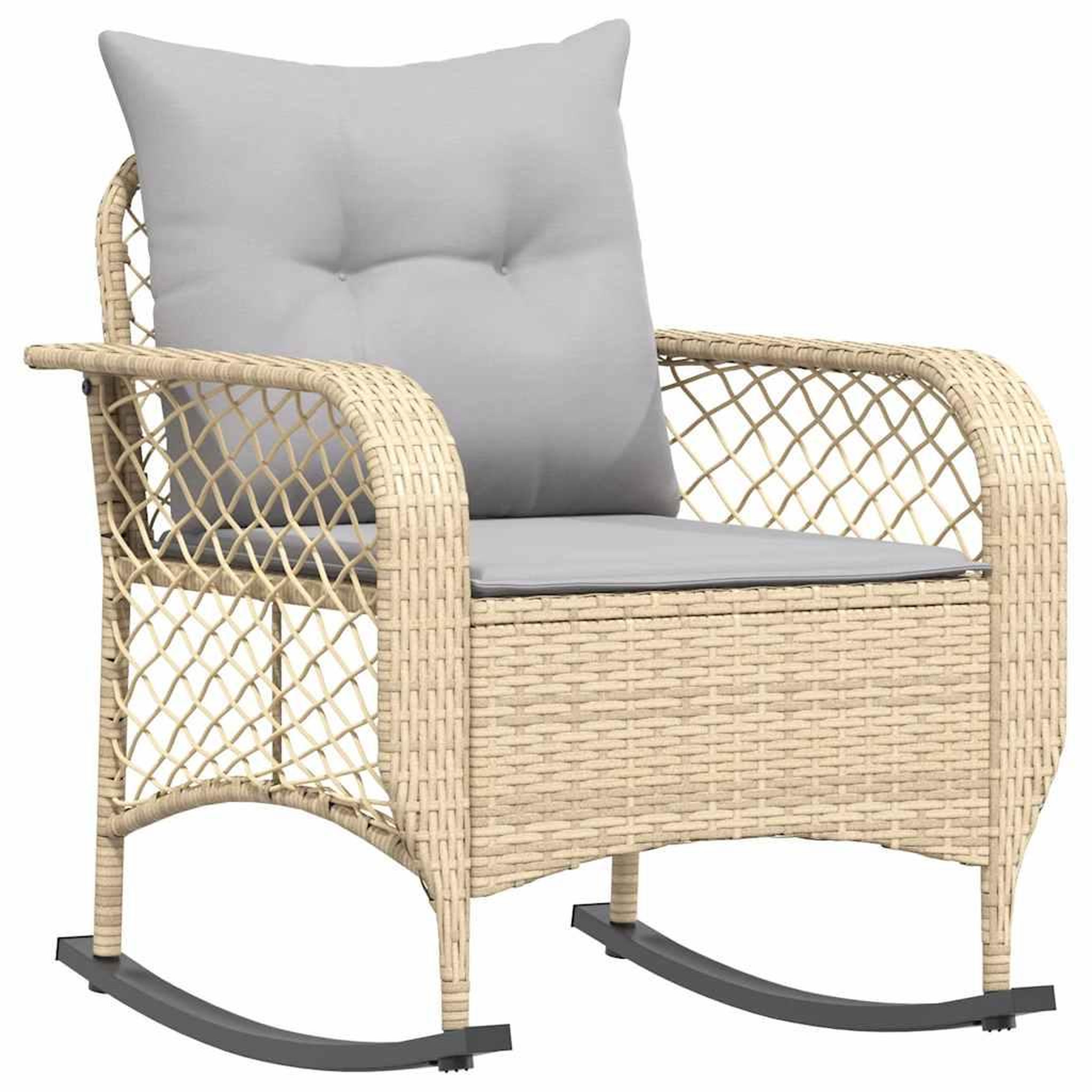 Voir la diapositive 2 : VIDAXL Chaise a bascule de jardin avec coussins beige resine tressee