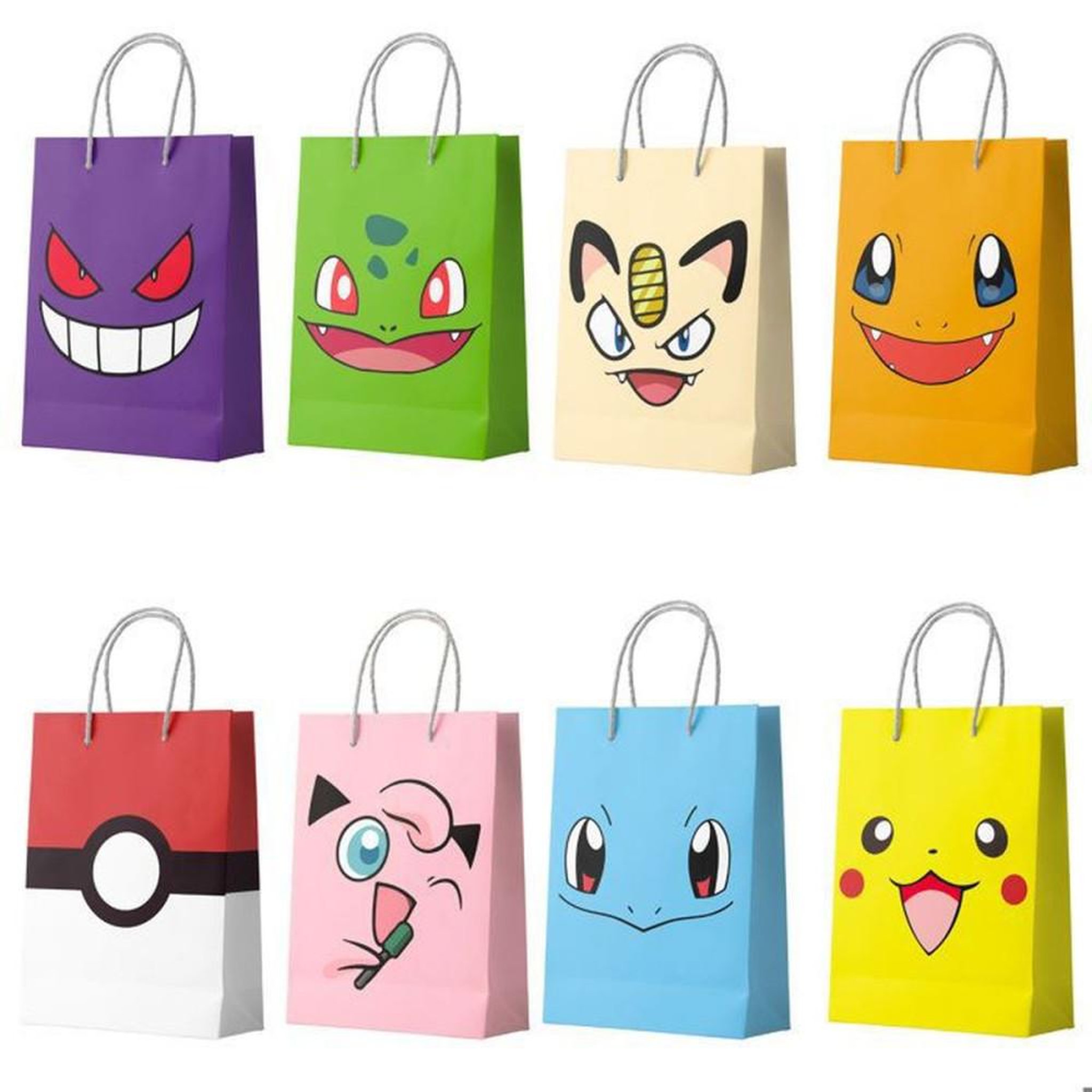 Sacs cadeaux en papier Pikachu (Pokémon) – lot de 24 multicolores avec anses
