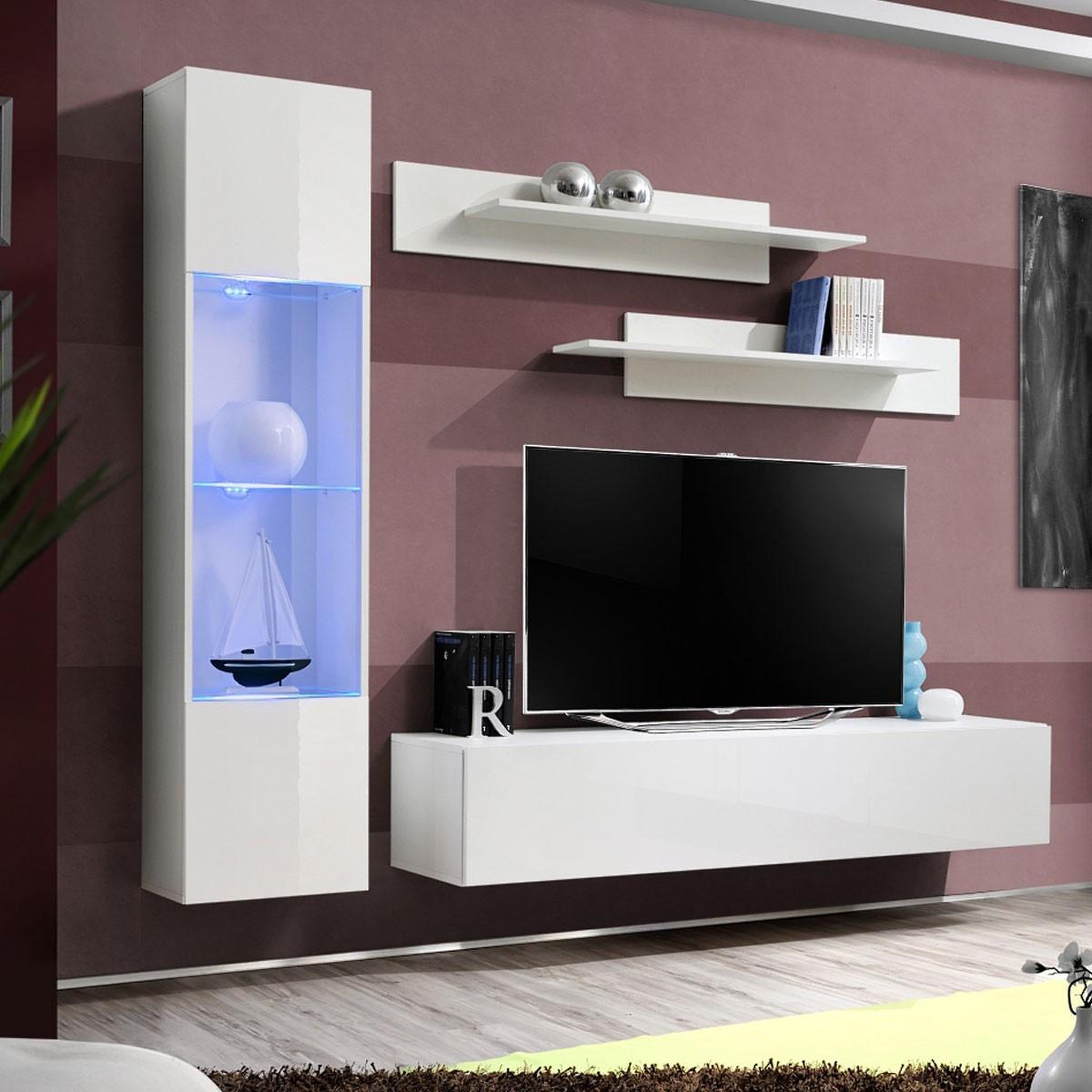 Paris Prix Ensemble meuble tv mural  fly g3  210cm blanc