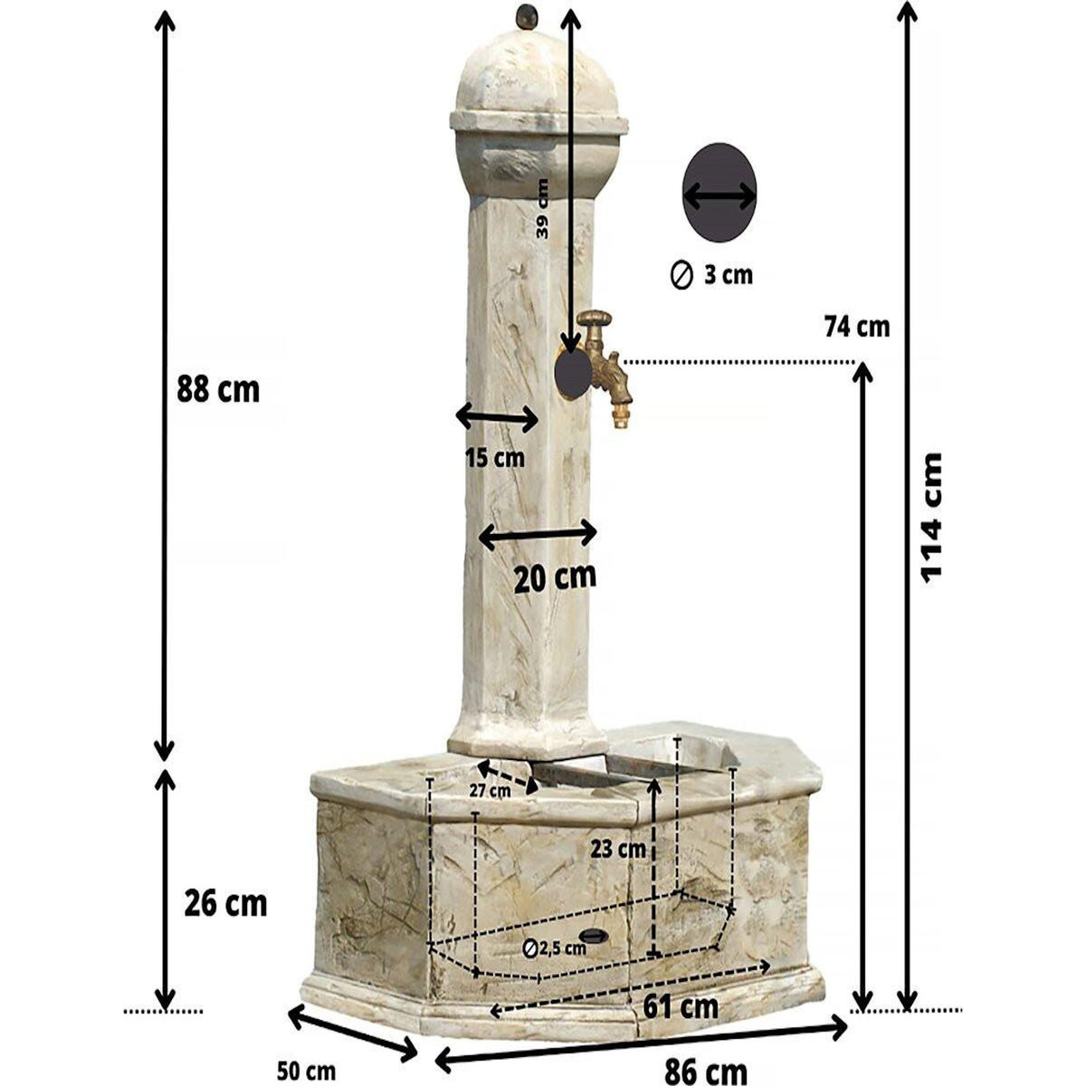 Habitat et Jardin Fontaine  Provence  - 0.86 x 0.51 x 1.13 m