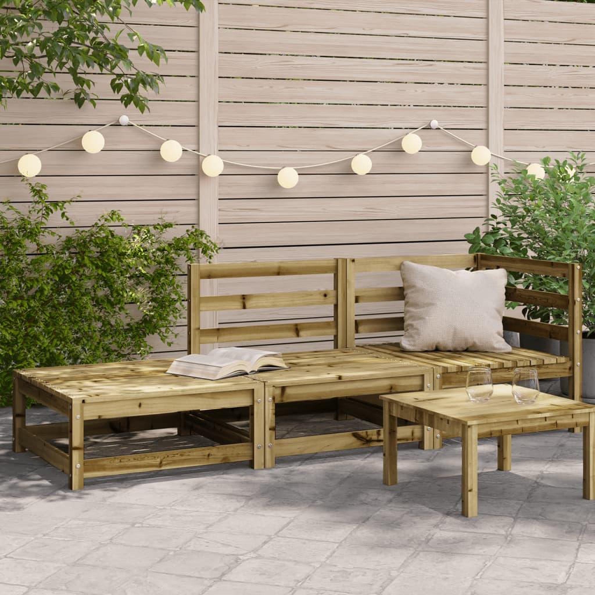 VIDAXL Canape de jardin et repose-pieds 2 places bois de pin impregne