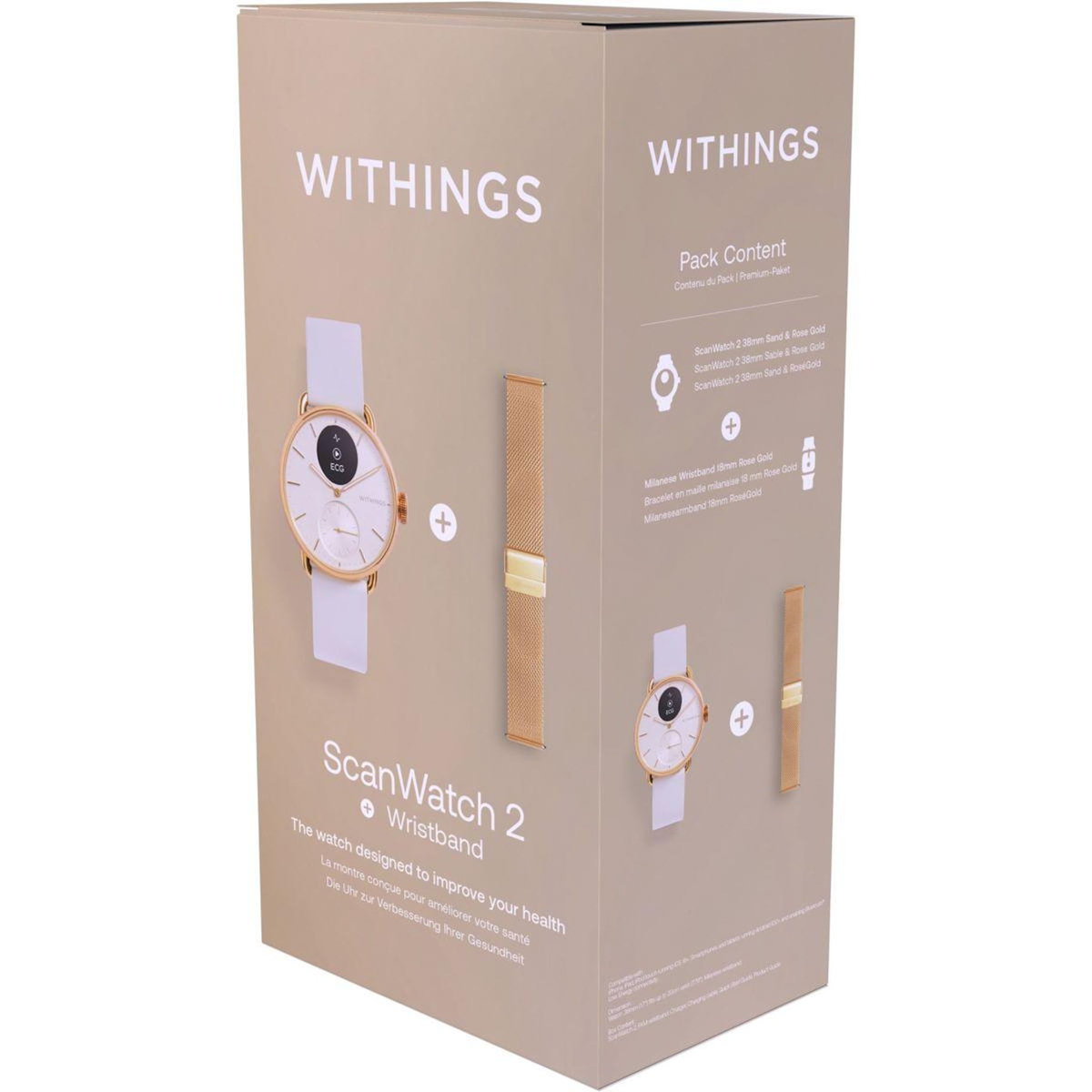 WITHINGS Montre santé ScanWatch 2 Rose Gold 38mm + bracelet milanese offert