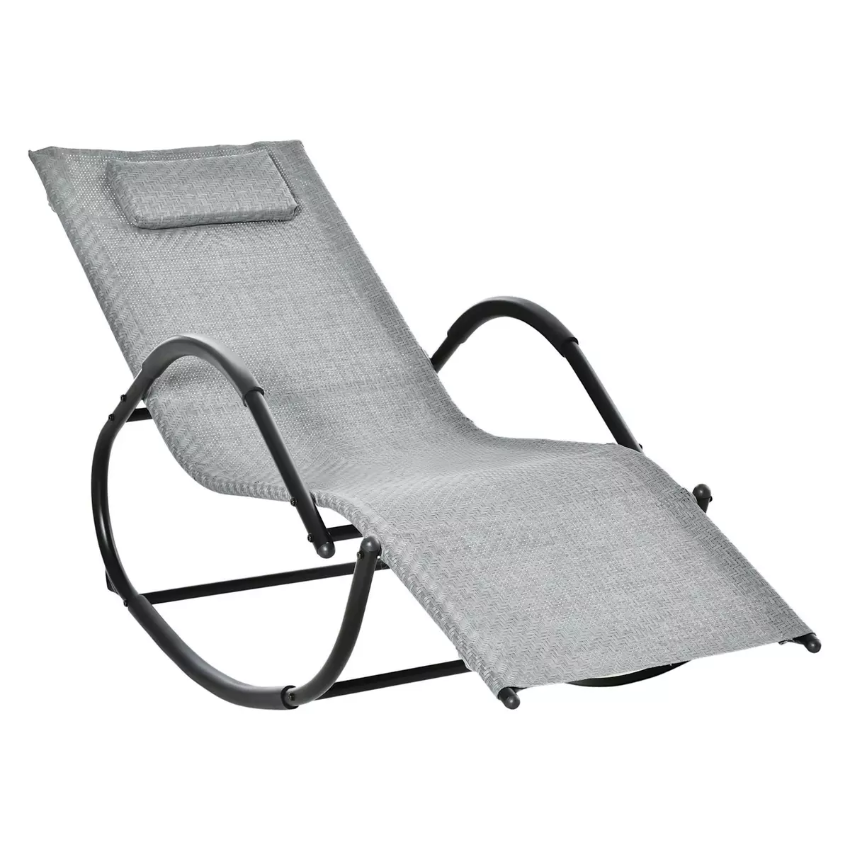 OUTSUNNY Chaise longue à bascule rocking chair design contemporain dim. 160L x 61l x 79H cm métal textilène gris