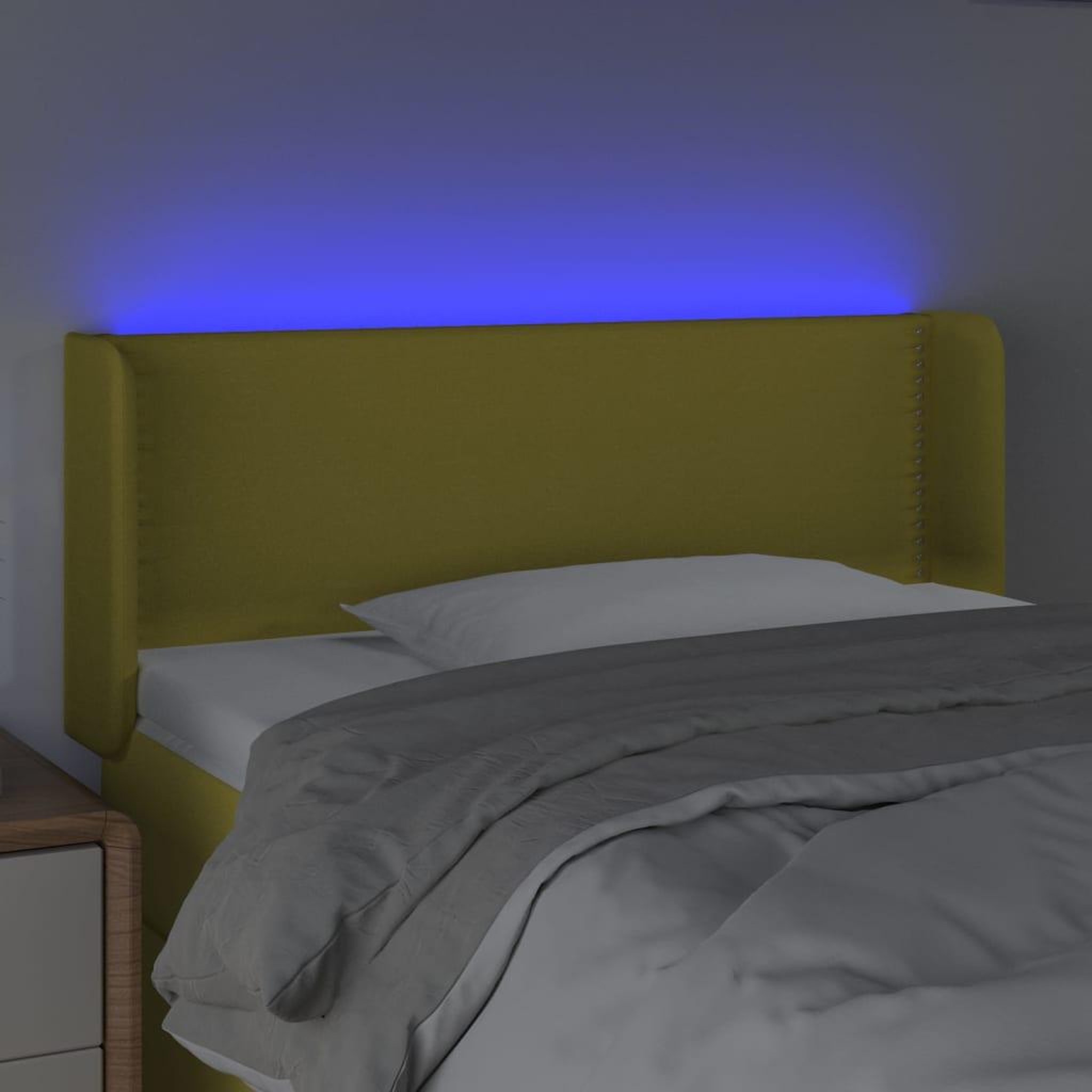 Voir la diapositive 4 : VIDAXL Tete de lit a LED Vert 103x16x78/88 cm Tissu