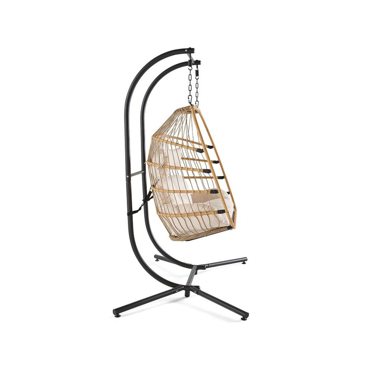 LISA DESIGN Mirella - fauteuil suspendu 2 places - naturel et coussins beiges