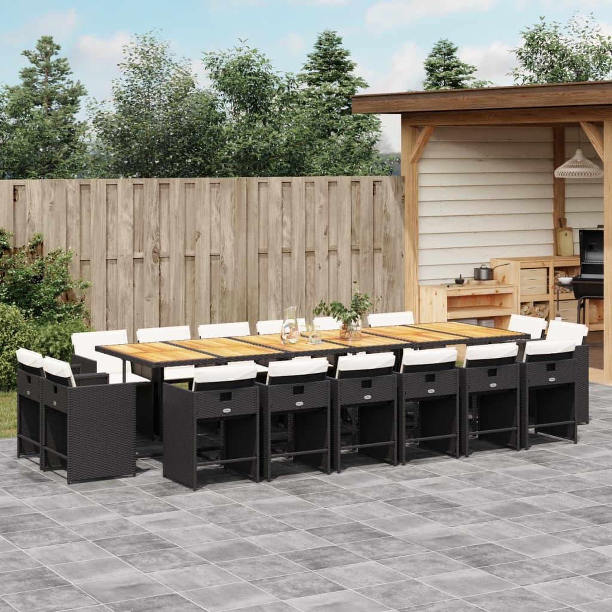 VIDAXL Ensemble a manger de jardin 17 pcs coussins noir resine tressee