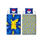 Pokemon Parure de lit réversible - POKEMON - Pikachu IV - Microfibre - 1 housse de couette 140 x 200 cm + 1 taie 63 x 63 cm